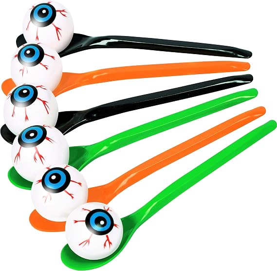 24 Packs Halloween Game Eyeball Spoon Relay Race Toy Set- Indoor Outdoor Party Supplies Decorations