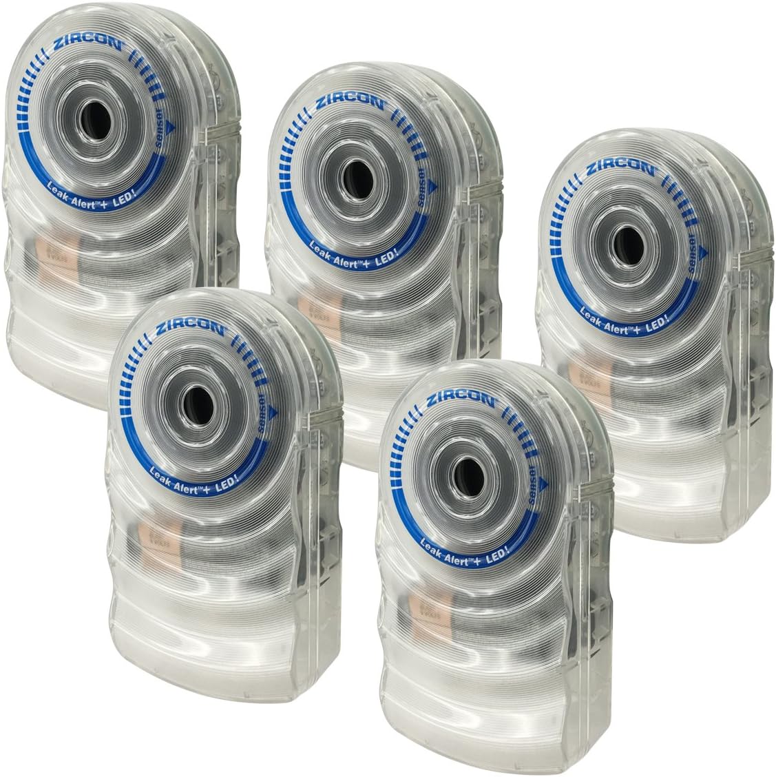 Zircon - 68638 Leak Alert + LED! Water Leak Detector & Flood Sensor Alarm / Water Leak Sensor with Dual Leak Alarms 90dB Audio + Flashing LED lights / Battery Powered (5 Pack) Batteries Included