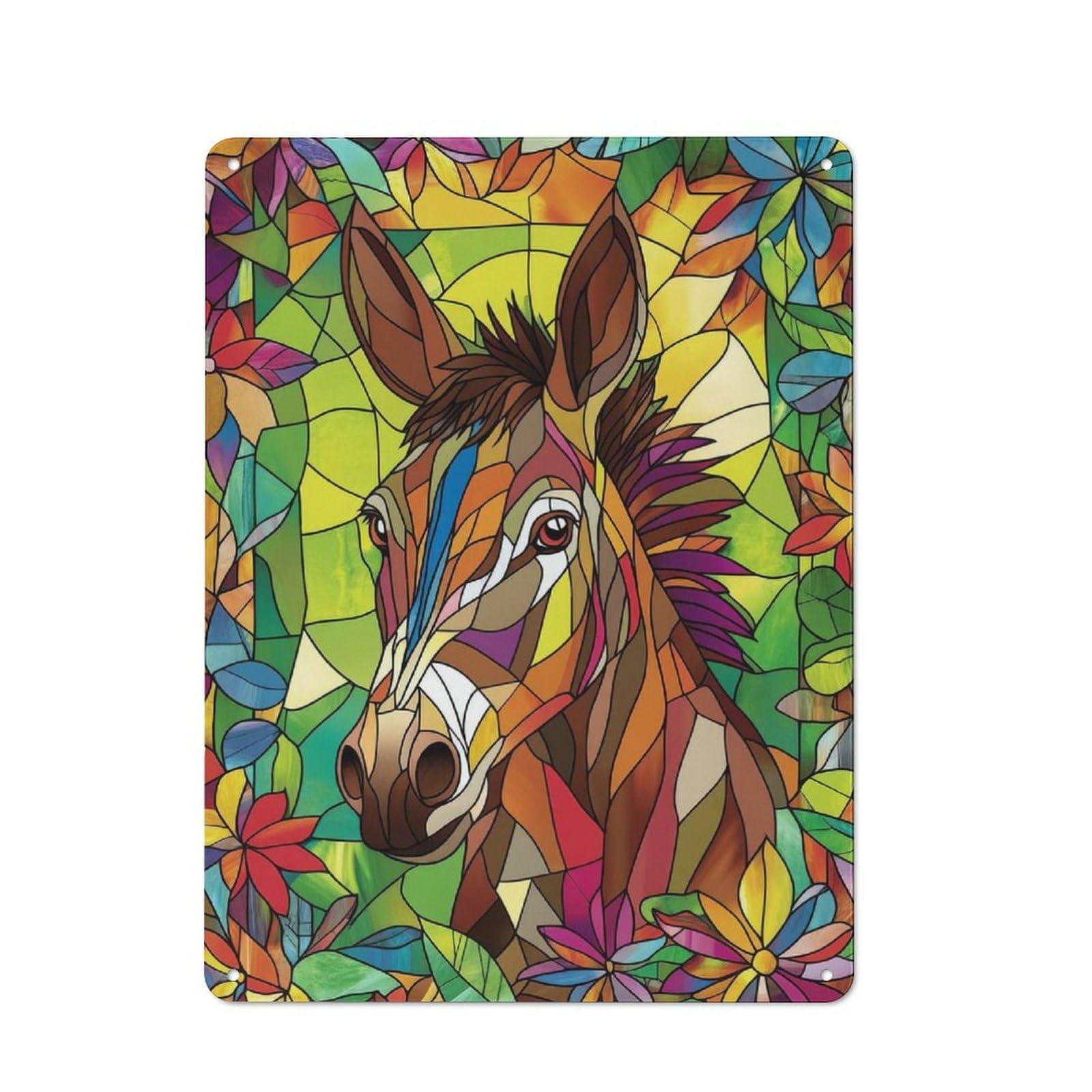 Junmoney Stained Glass Donkey Rustic Metal Sign 40X30cm For Man Cave Or Games Room, For Vintage Wall Decor Fans, For Garage And Workshop Walls