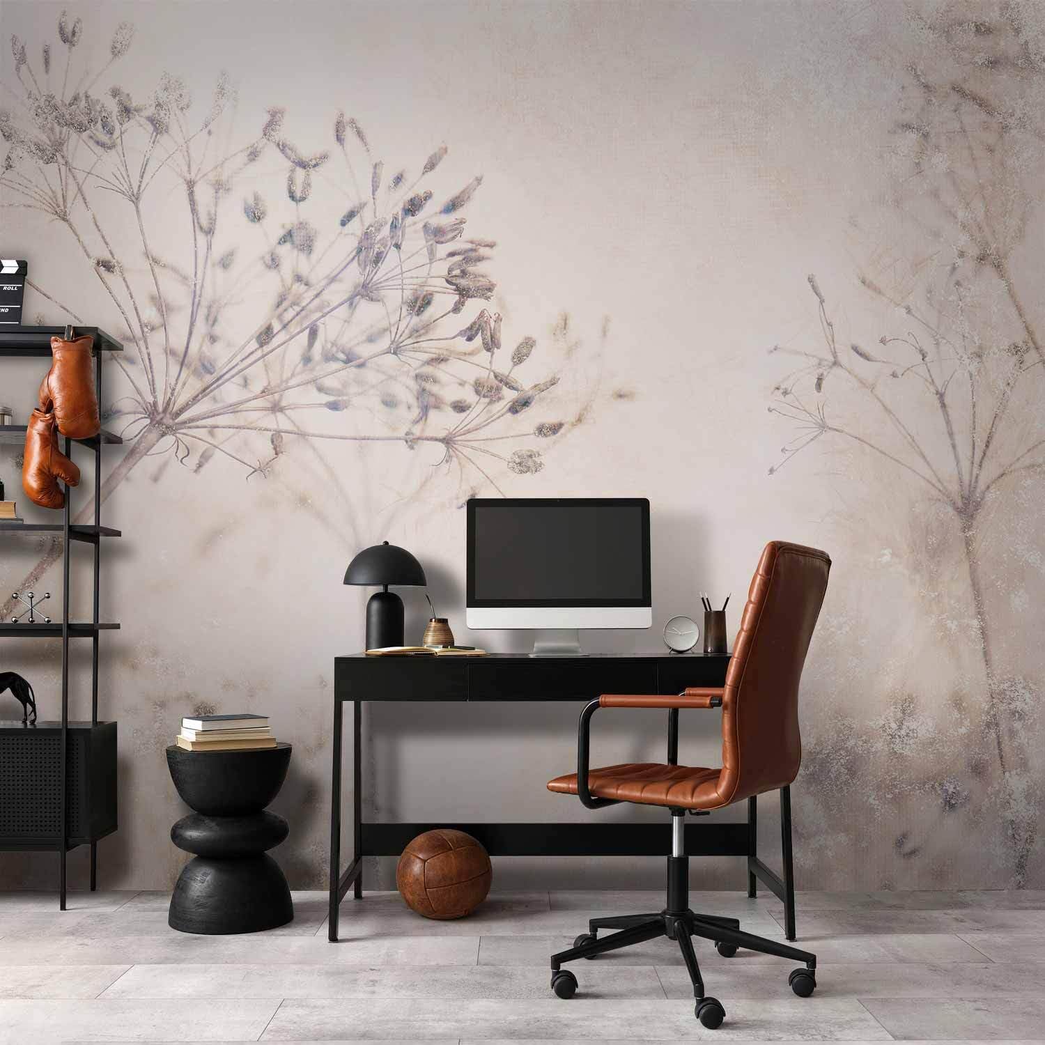 decomonkey Premium Fototapete Natur 400x280 cm XXL Design Tapete Fototapeten Vlies Tapeten Vliestapete Wandtapete moderne Wandbild Wand Wohnzimmer Deko Pflanzen Blumen Steinwand Vintage Retro beige