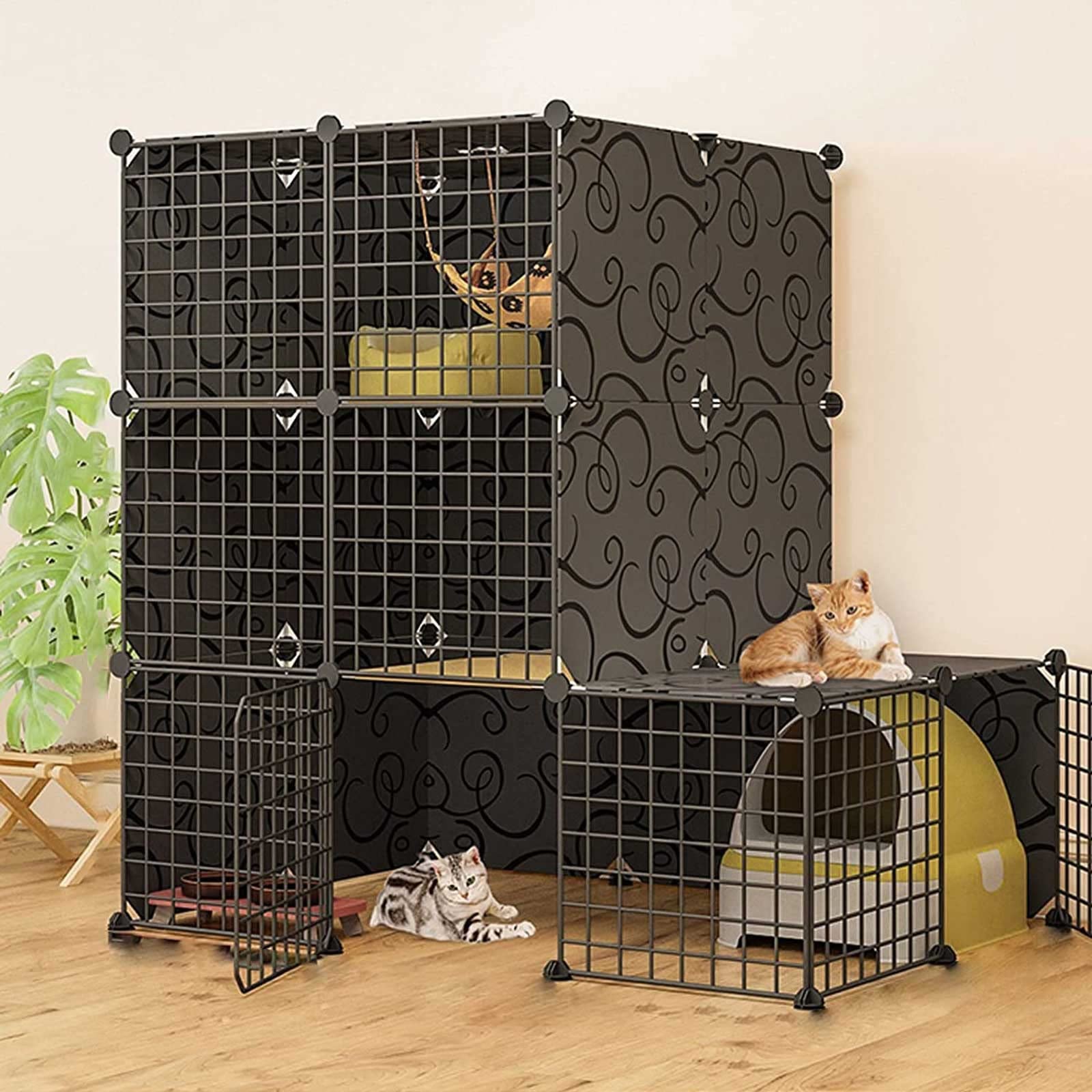Parc d'intérieur pour chat résolvant le manque d'espace avec grand enclos complet