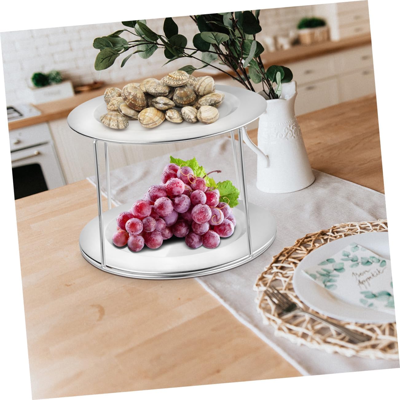 2pcs Stainless Steel Double Layer Grill Rack Sicilian Pizza Pan Holder Kitchen Rack for Serving Trays