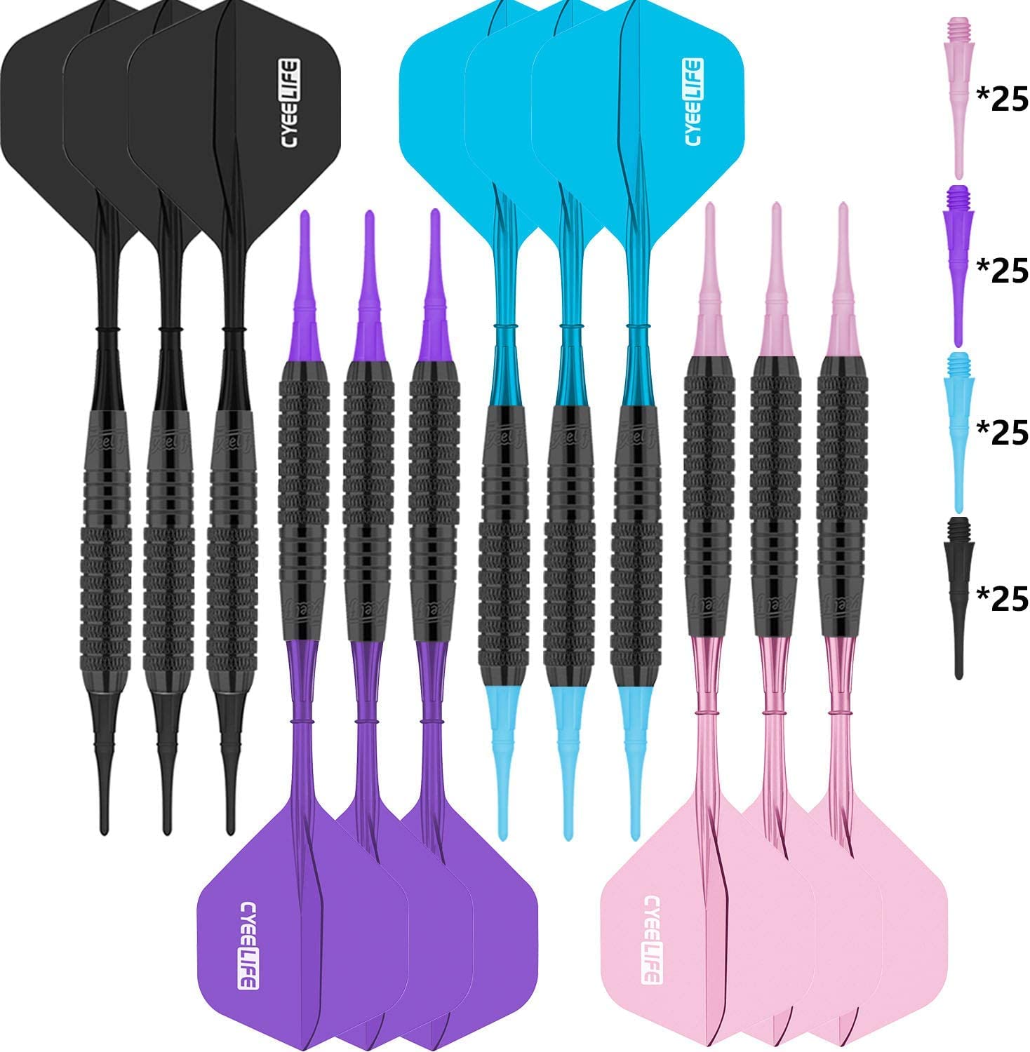 CyeeLife Soft tip Darts Set 16g with Integrated Flights&100 Plastic Points,Flights Don't Fall Off&Not Easy to Break&Easy to Use&Colorful&Durable