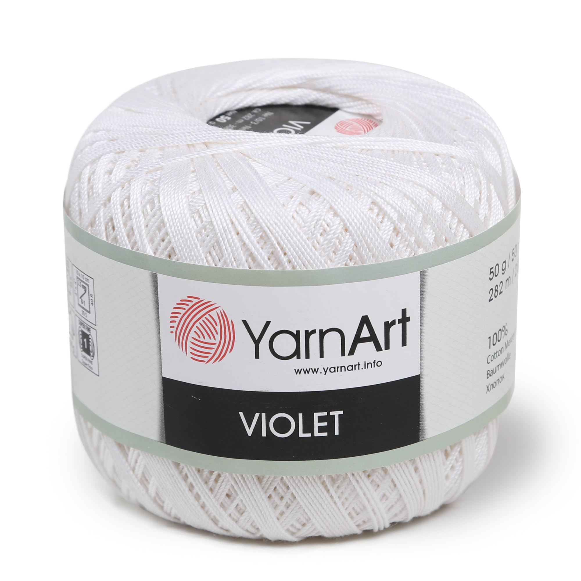 Yarn Art 1 Skein YarnArt Violet,100 Mercerized Cotton Yarn Threads Crochet Lace Hand Knitting Yarn Embroidery Arts Crafts (White 003)