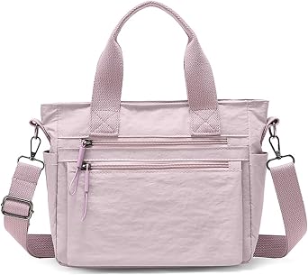 Small Nylon Tote Bag for Women Lightweight Crossbody Tote Handbag with Long Strap for Work College Travel