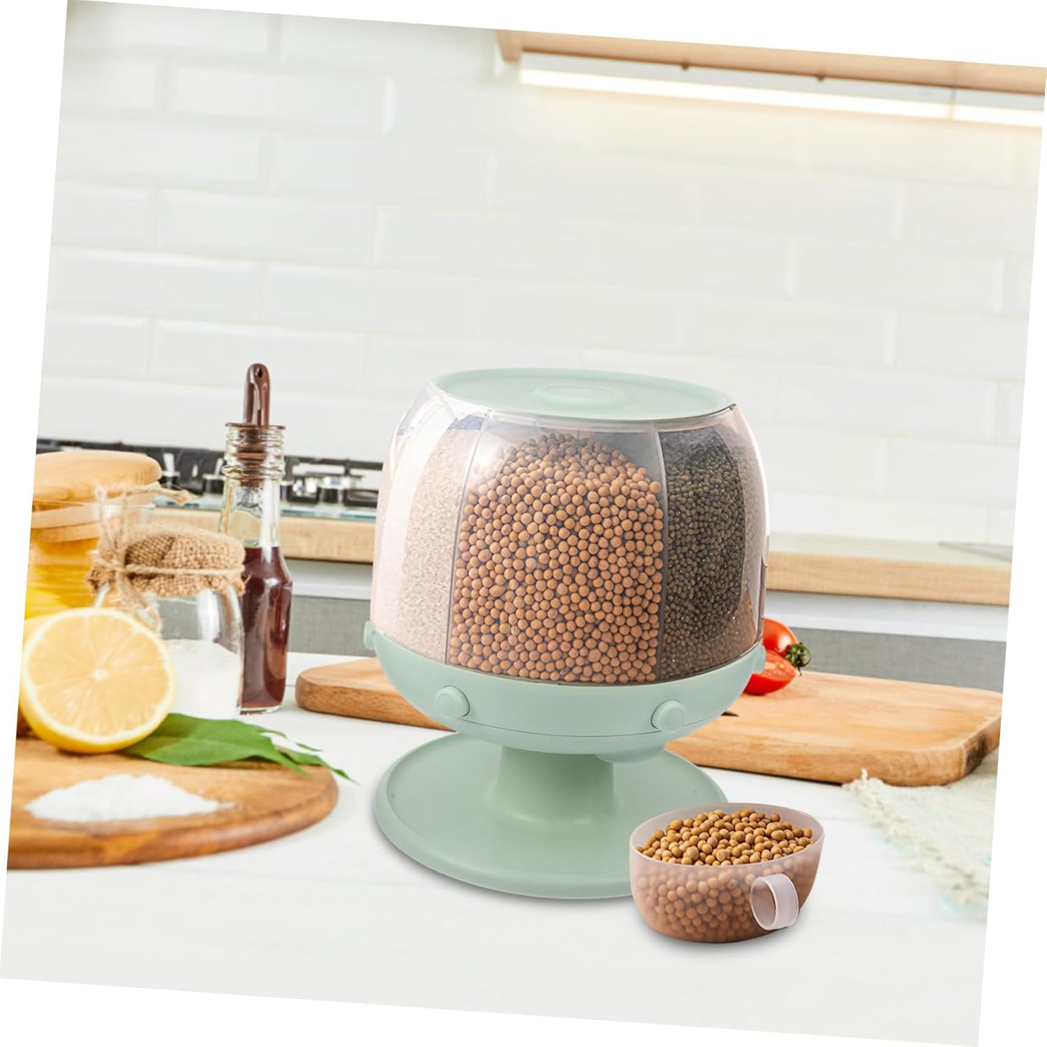 Rotatable Grain Storage Dispenser Large-capacity Rice Container for Kitchen Organization Airtight Food Storage Bucket Button Moisture and