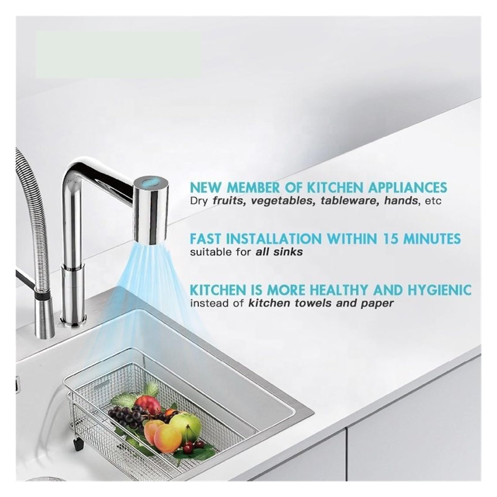 AK7171 Design del Rubinetto degli asciugatori ad Aria, essiccatori Automatici ad Alta velocità for l'essiccazione di Frutta e Verdura Elettrodomestici da Cucina intellinti(Brushed)