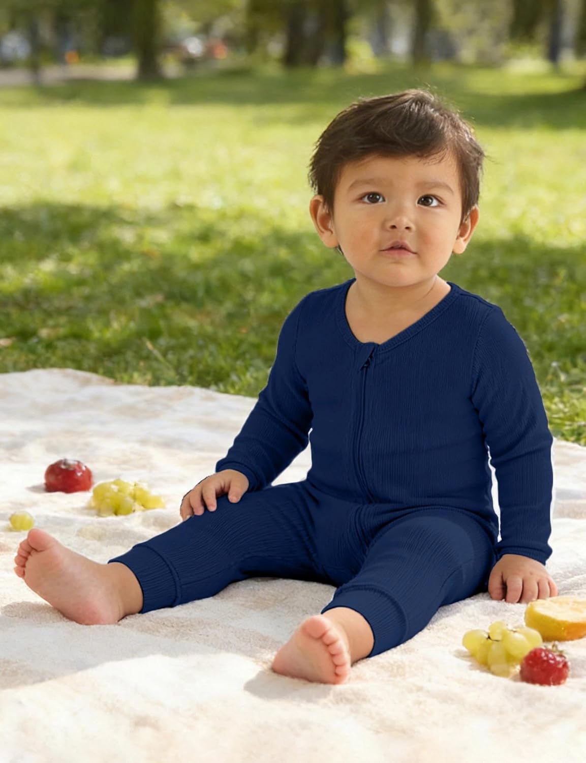Jimonda Ribbed Rayon From Bamboo Baby Boys/Girls Sleepers, 2-Way Zipper Long Sleeve Footless Pajamas With Mittens Soft Pjs