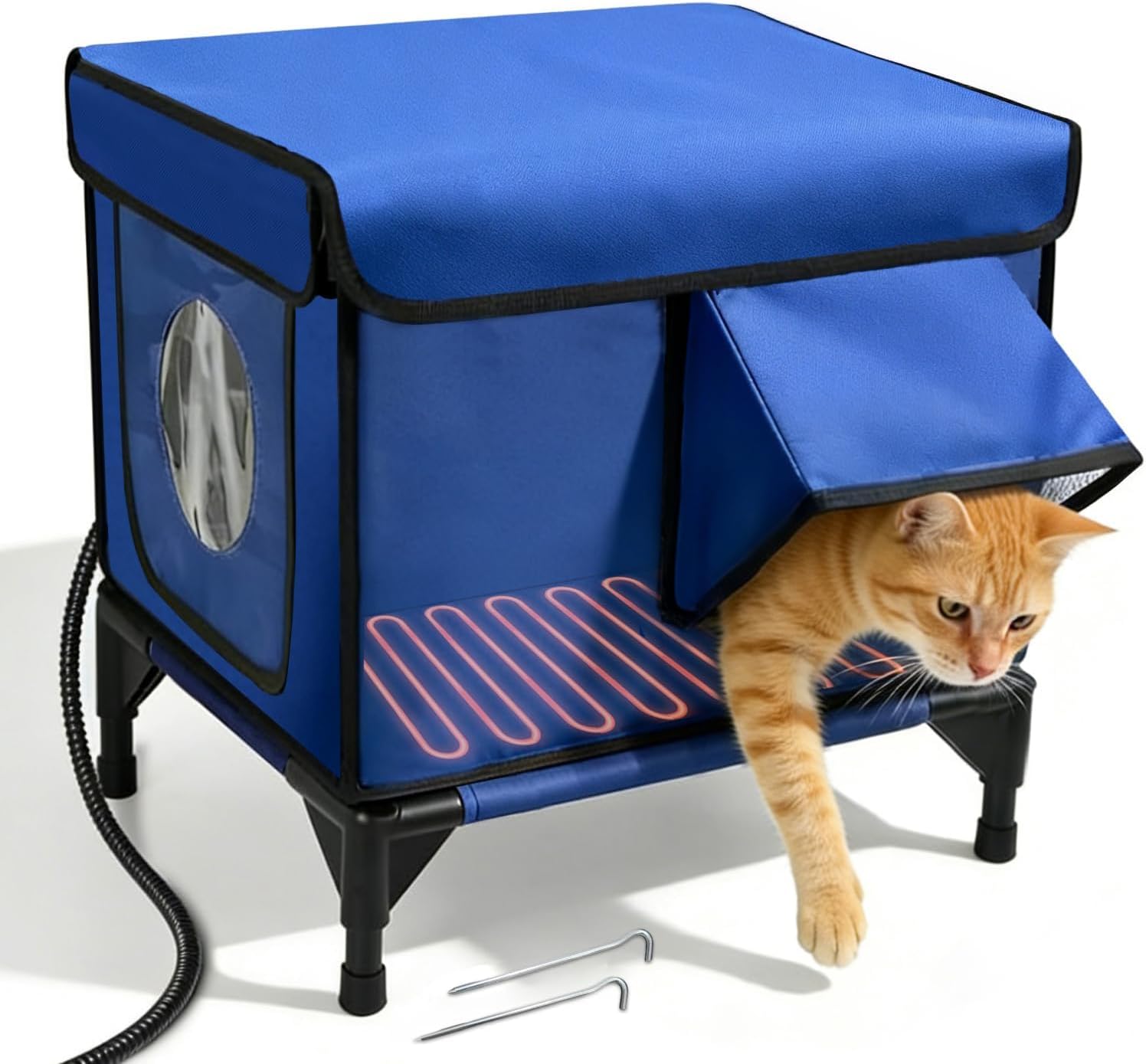 Heated Cat House for Outside, Outdoor Heated Cat House with 9-Speed Temperature Adjustment, Weatherproof & Insulated, Feral Cat Shelter, Ideal for Winter, Courtyard, Garage, Porch, Barn Large