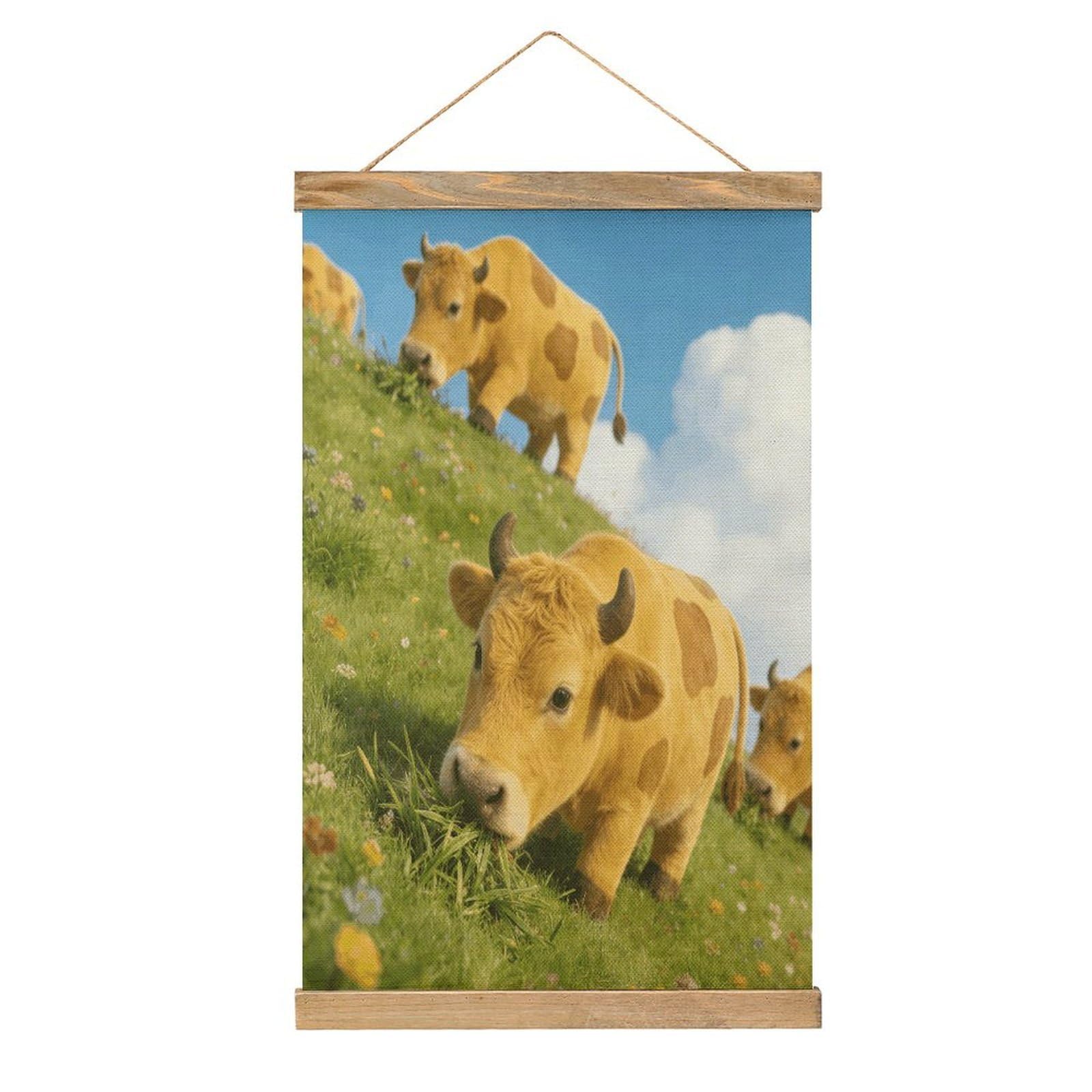 VstaDank Sunshine Little Golden Calf Poster with Wooden Frame Hanger Art Painting Wall Decor Poster Wall Hanging Wooden Frame 13x20 Wood Poster Hanger for Photo Picture Art Canvas Print Artwork