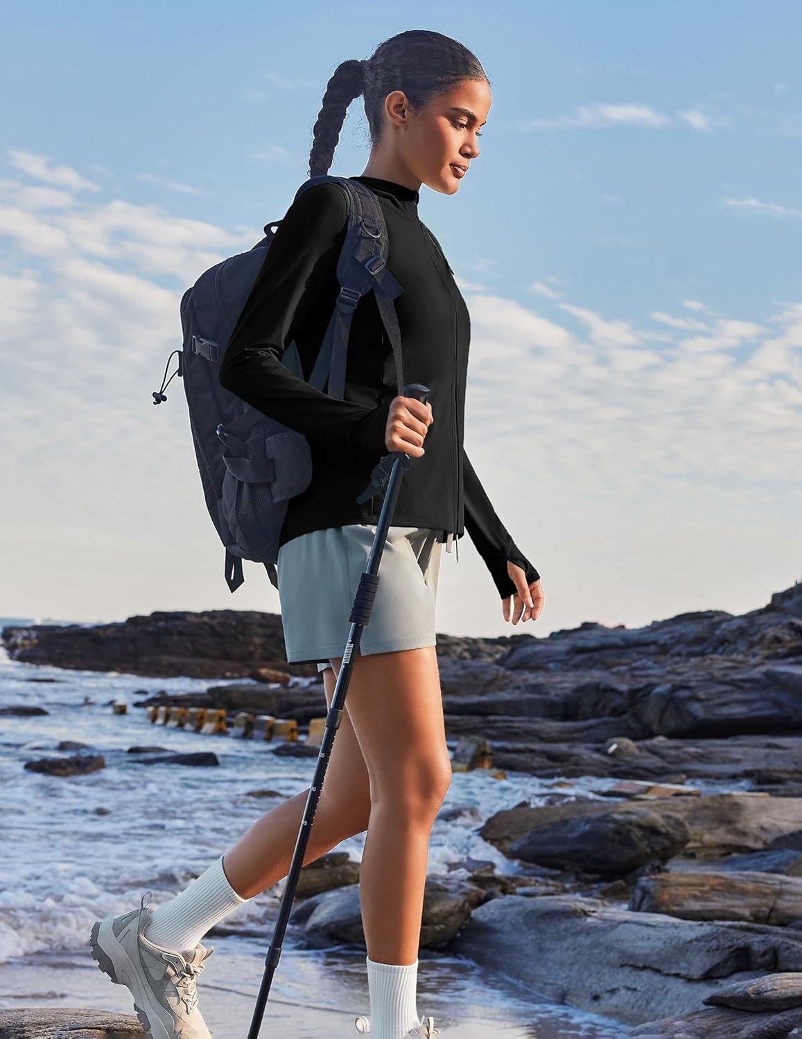 PINSPARK Women's UPF 50+ Sun Protection Hoodie Jacket Lightweight Full Zip Athletic Jacket Long Sleeve Shirt with Pockets - Image 4