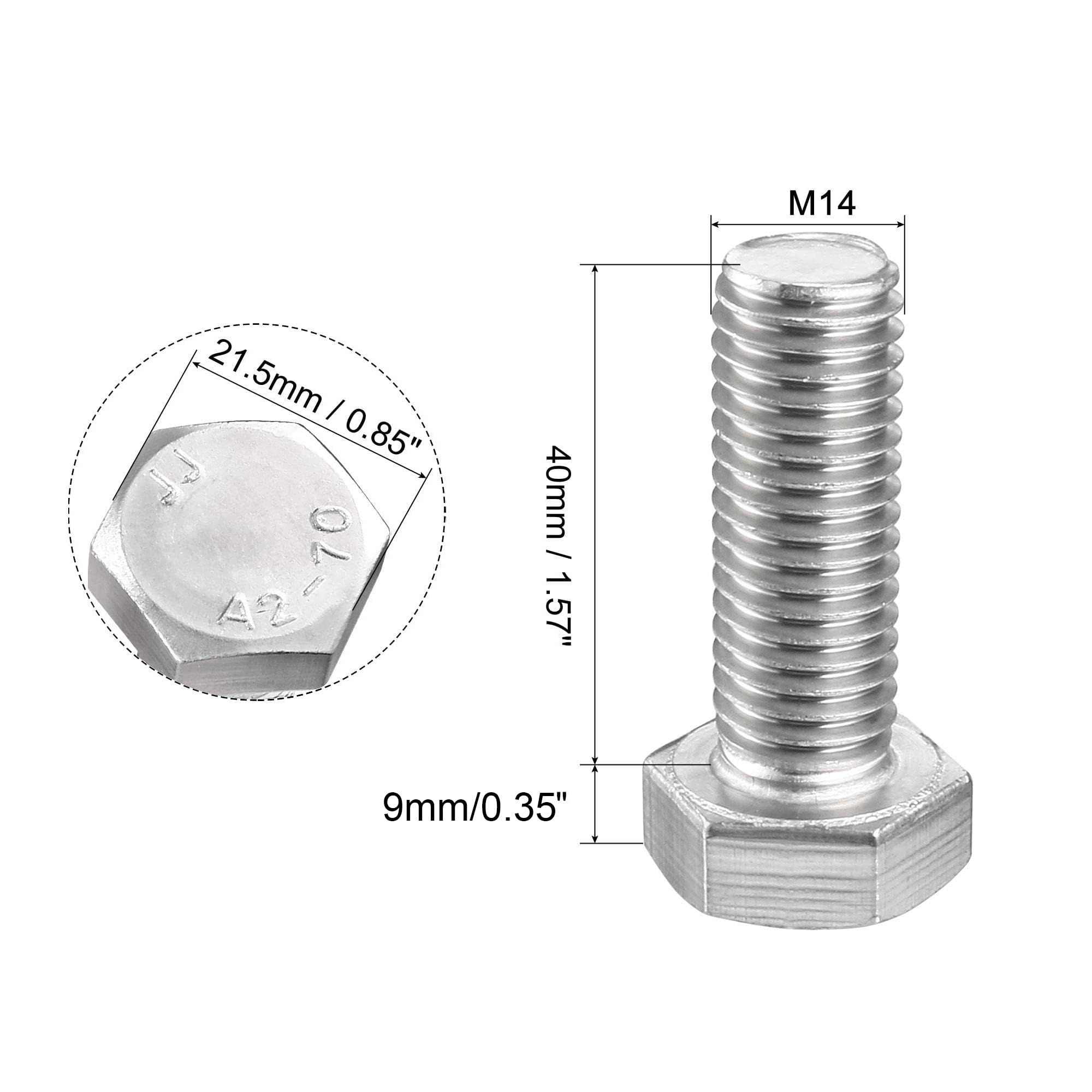TA-VIGOR M14-2 x 40mm Hex Bolts, 304 Stainless Steel Fully Threaded Coarse Thread Machine Screws - Image 2