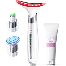 Red Light Therapy for Face and Neck, 4-in-1 Face Massager Tool with Gel