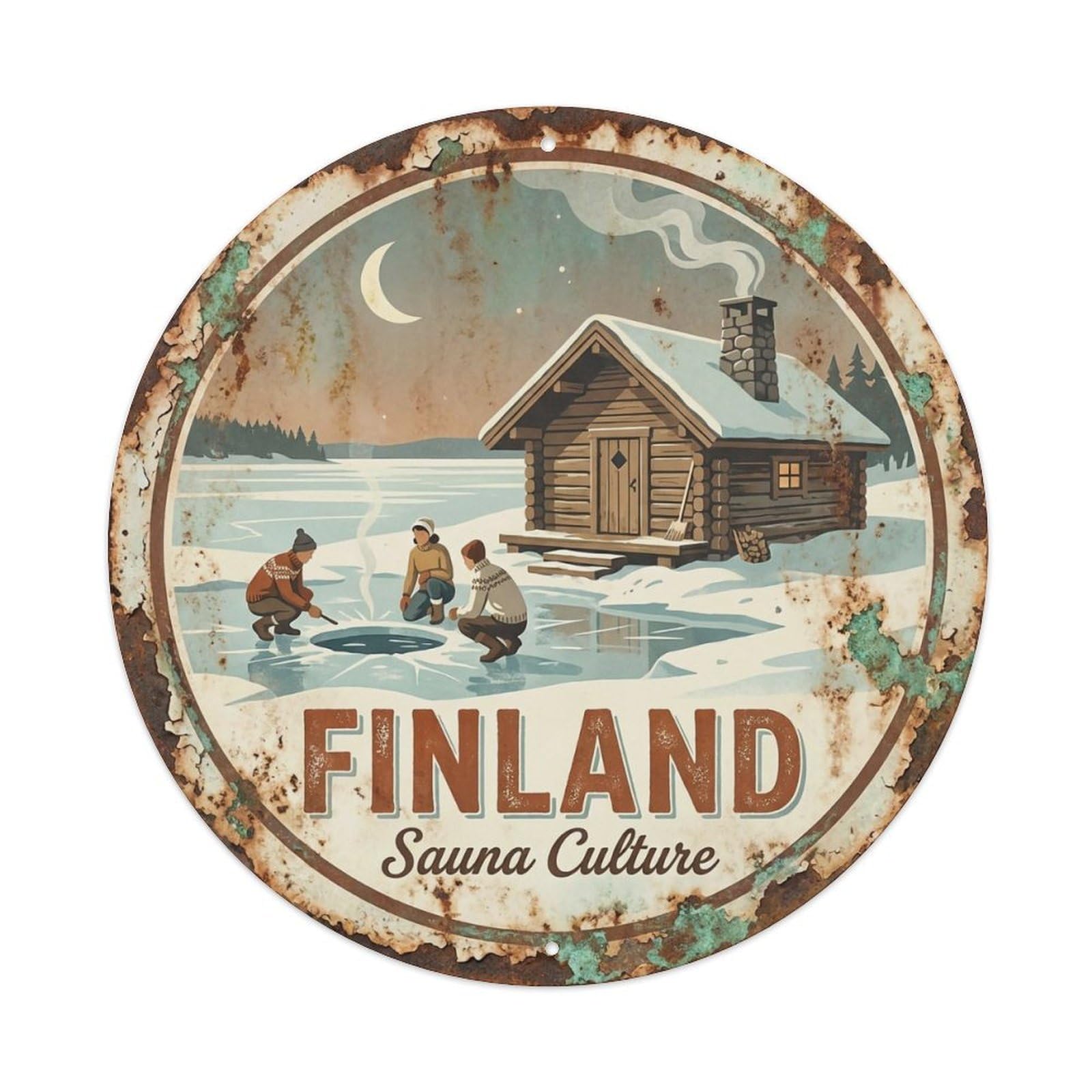 Vintage Travel Finland Grand Metal Tin Sign Plaque Wall Decor for Cafe, Club, Garden Round Metal Poster 8x8Inch