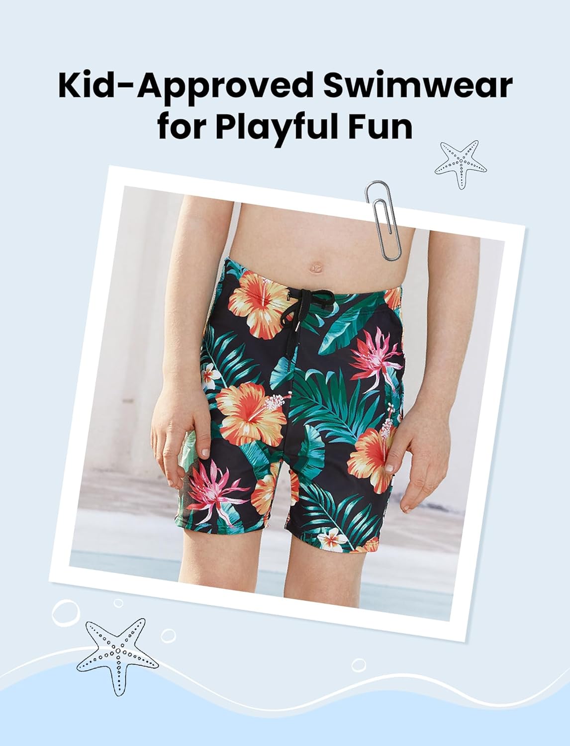 Family Matching Solid Scallop Trim Strappy Two-Piece Swimsuit and Allover Floral Print Swim Trunks Shorts - Image 4