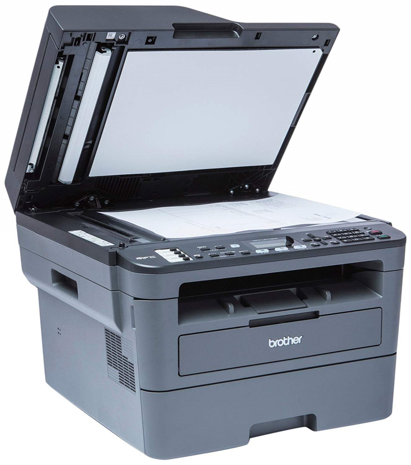Brother mfcl2710dw — Stampante laser multifunzione monocromatica con fax e stampa (30 ppm fronte/retro, USB 2.0, Ethernet, WiFi Direct, processore da 600 MHz, 64 MB di memoria) grigia