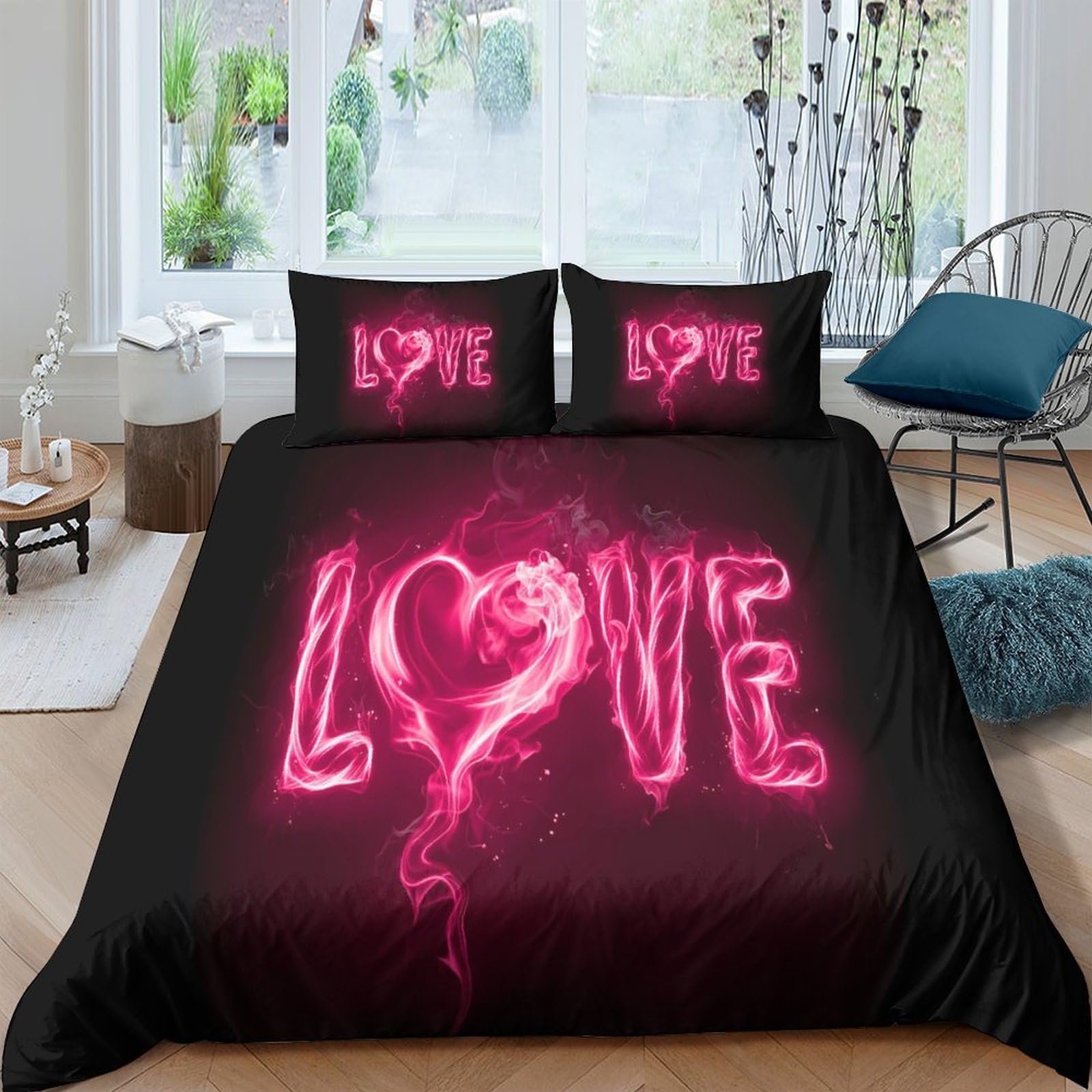 Ctjqhvkz Style-5 3D Printed Neon Love Heart Fitted Sheet Microfiber Soft Black Bed Cover For Bedroom Dorm Mattress Protection Decor Single（135X200cm）