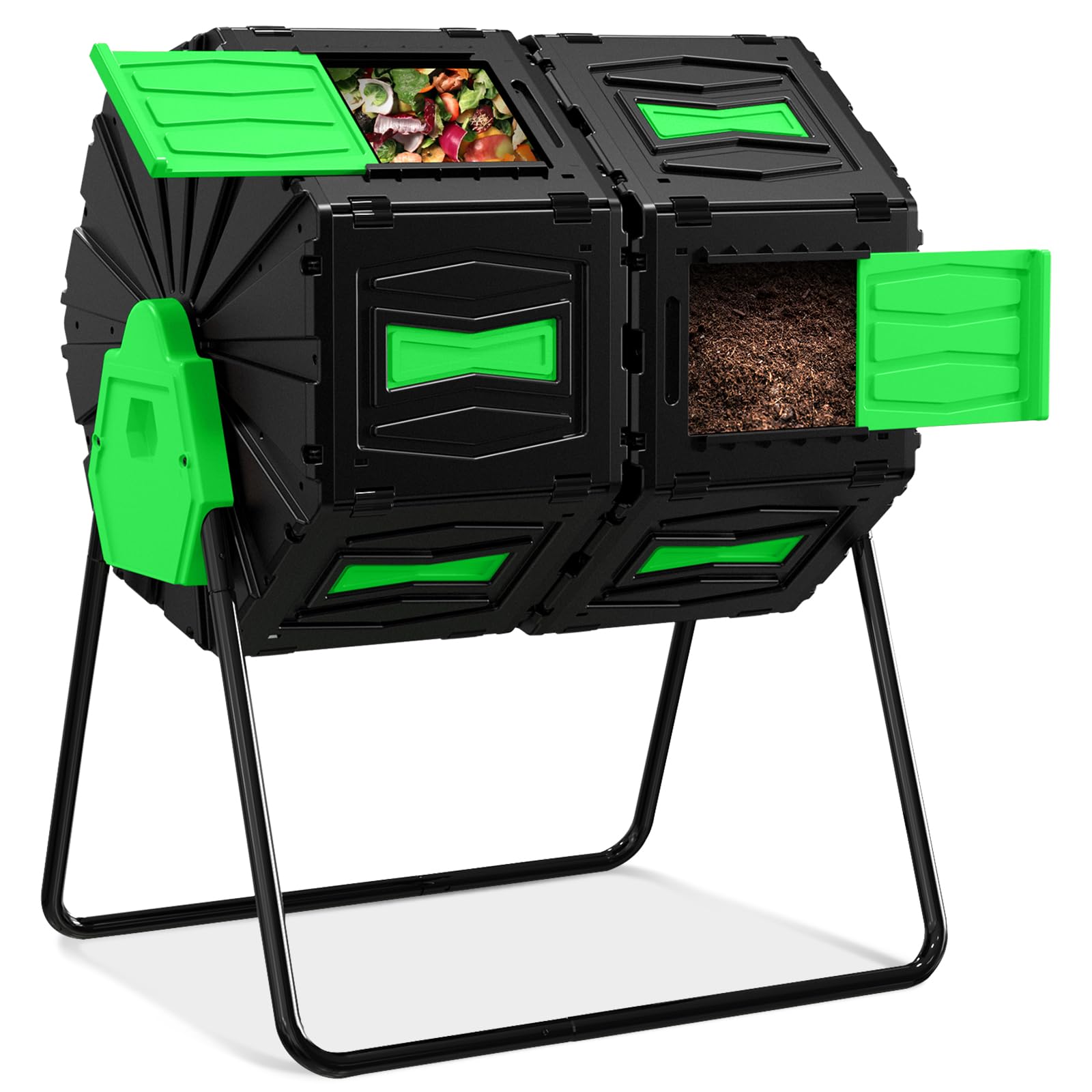 Marcytop Compost Tumbler, Easy Assemble & Efficient Outdoor Compost Bin, 45 Gallon/170 Liter Large Dual Chamber Rotating Composter for Garden, Kitchen, and Yard Waste, Green Door