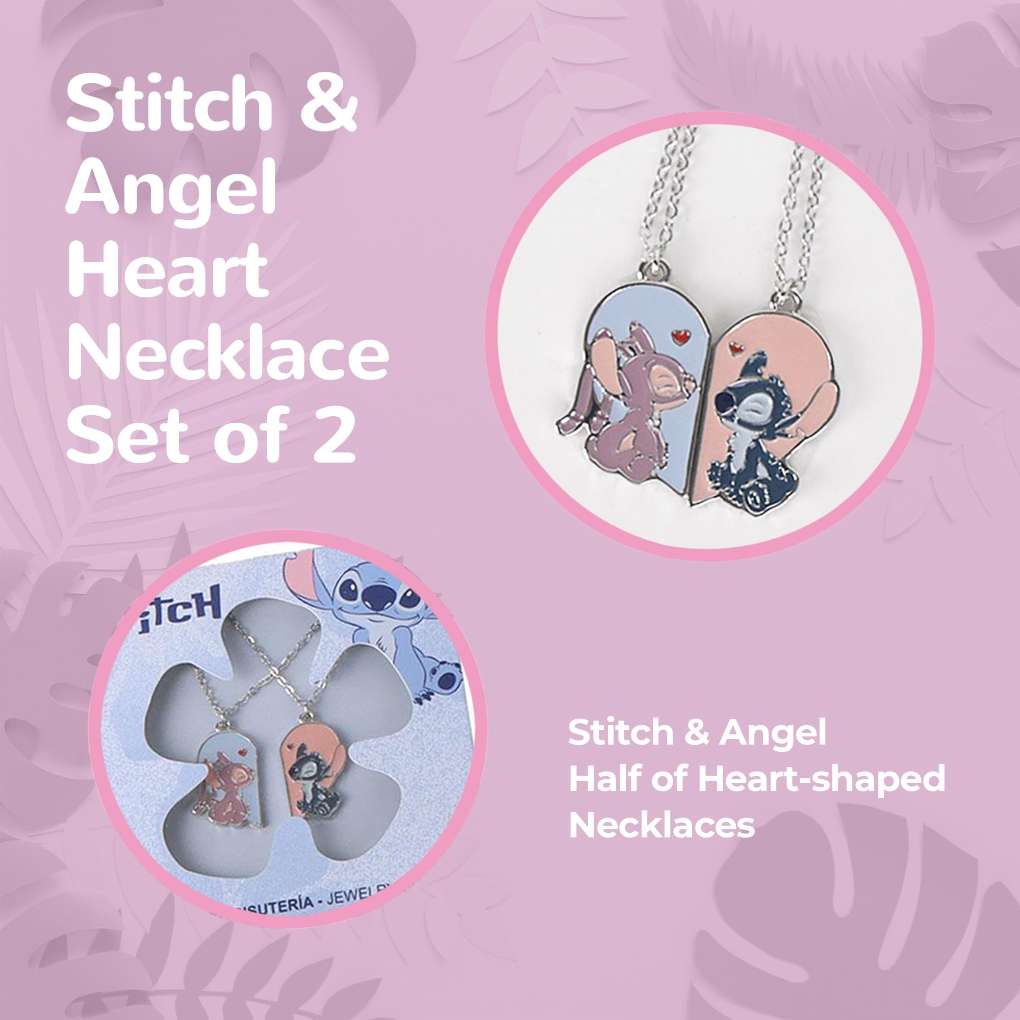 Disney Stitch & Angel – Set de 2 Colliers Cœur – Colliers Meilleurs Amis – Bijoux Enfant Lilo & Stitch – Idée Cadeau Fille