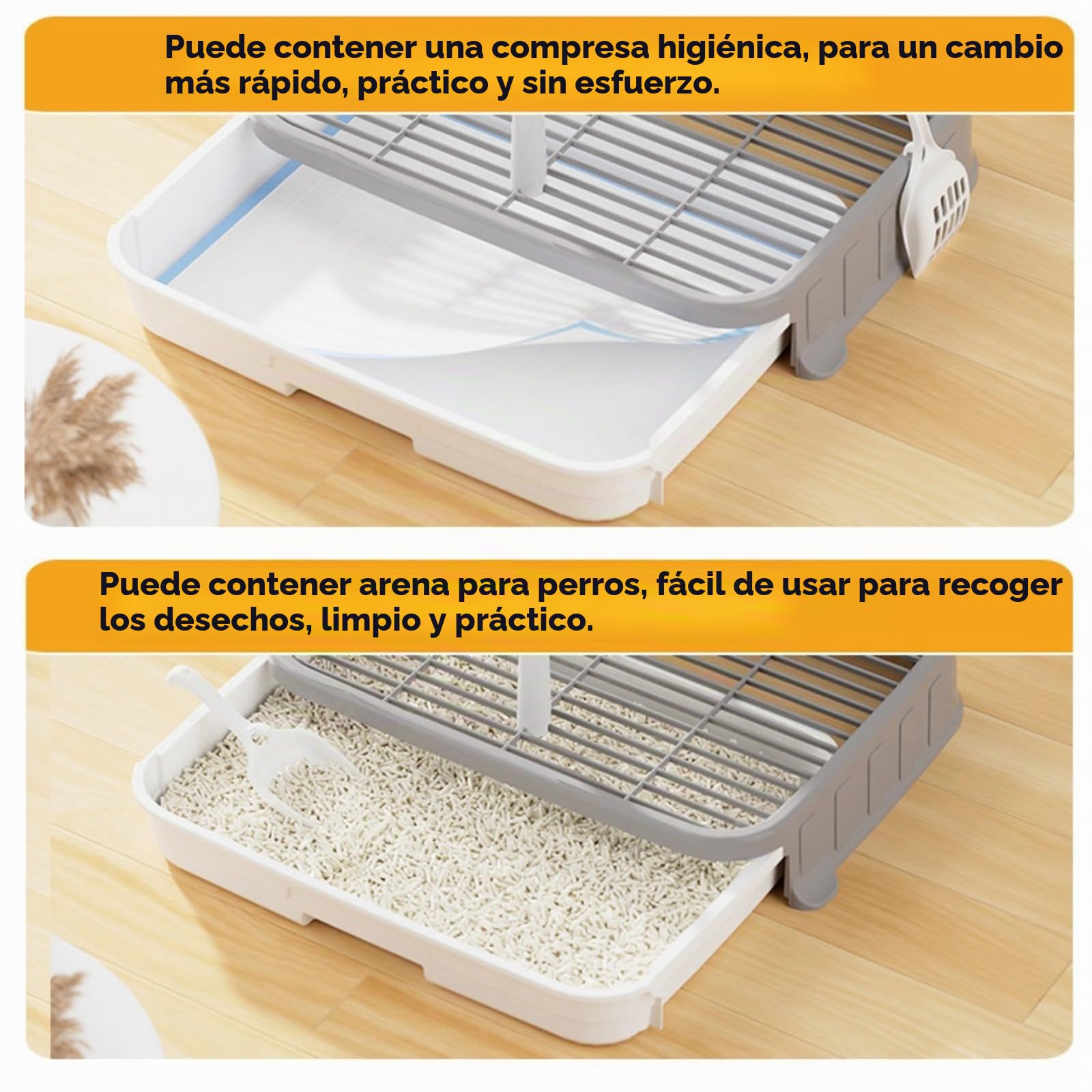 Bandeja de arena para perros XXL con protección anti-salpicaduras y rejilla extraíble