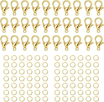 500 Pieces Set Lobster Claw Clasps 100 Lobster Clasps 400 Open Jump Rings for Jewelry Making Bracelet Necklace DIY Jewelry Making Findings Crafts Fastener Hook Gold