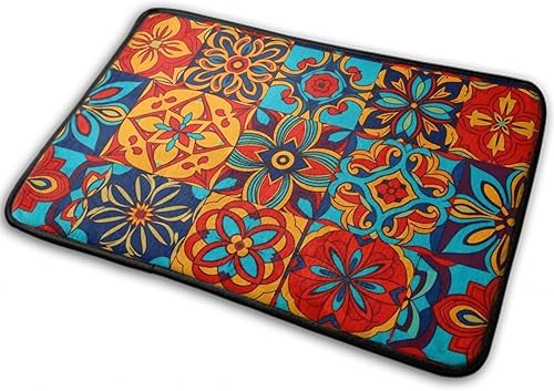 Water Absorbent Area Rugs Traditional Ceramic Tiles Pattern Washable Bath Rug Non Slip Indoor Doormat Throw Carpet for Bedroom Entry