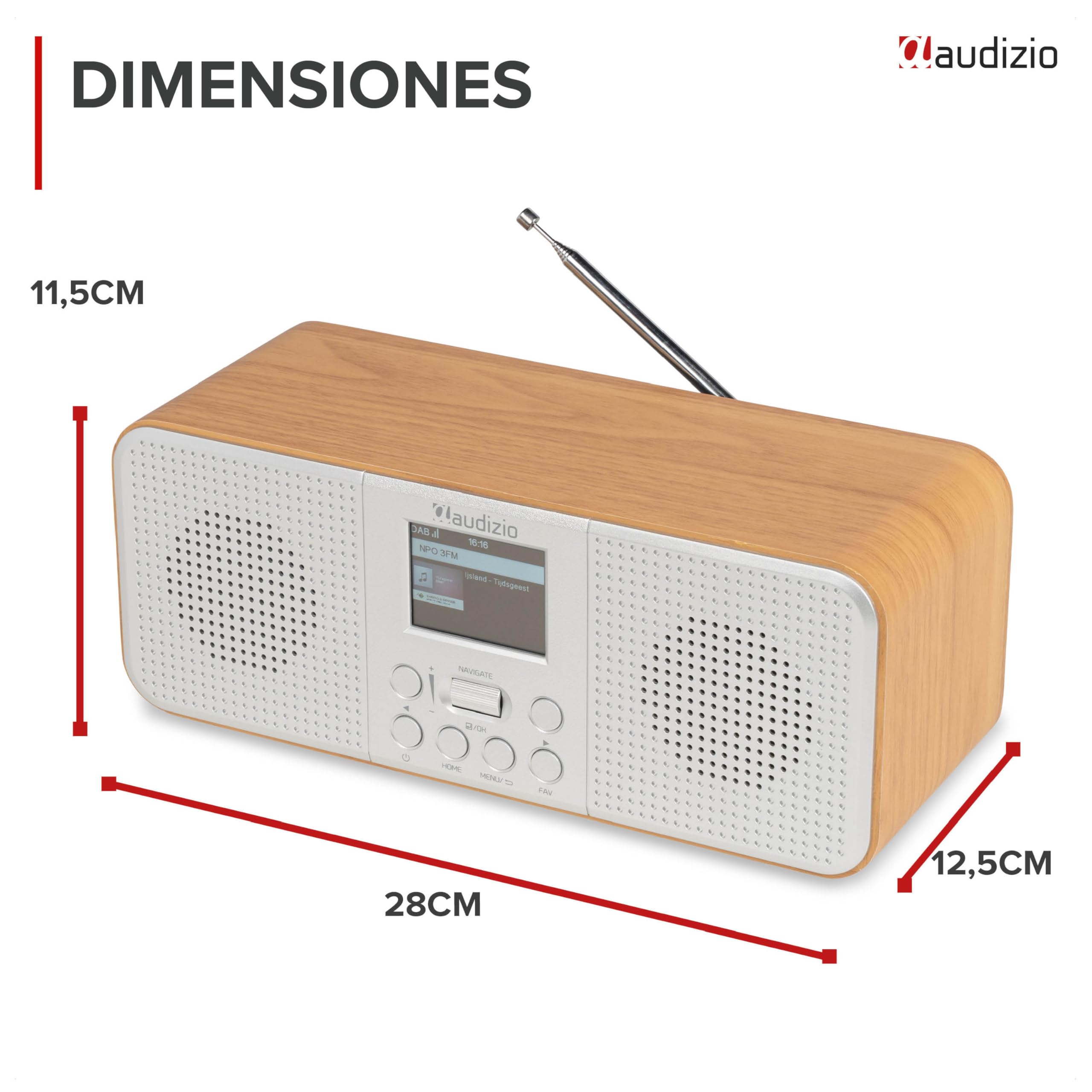 Audizio Bucine - Radio Dab+/FM Bluetooth y WiFi 40W Acabado Plateado | Radio de calidad, Bluetooth, WiFi y radio DAB+/FM, sonido estéreo de 40W, pantalla a color, para cocina, salón y viajes