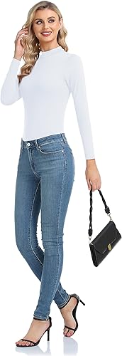 Miniatura 6 de Camiseta térmica básica de manga larga para mujer, ligera, con cuello alto falso, ajustada, capa suave