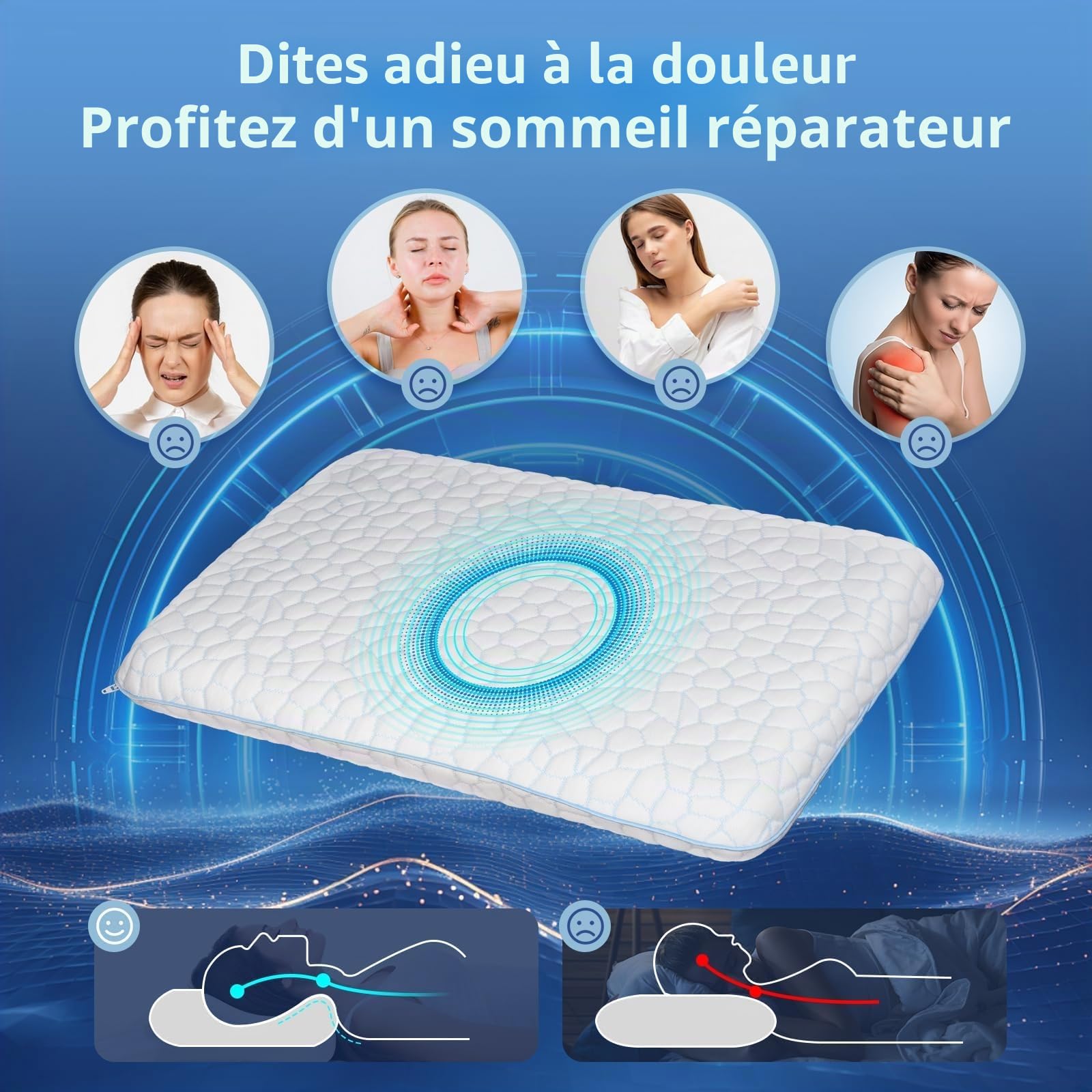 SUPA MODERN Oreiller ultra mince pour dormir sur le ventre 40x60 cm - Oreiller plat pour dormir, oreiller orthopédique plat et rafraîchissant de 5,7 cm de hauteur - Oreiller en mousse à mémoire de