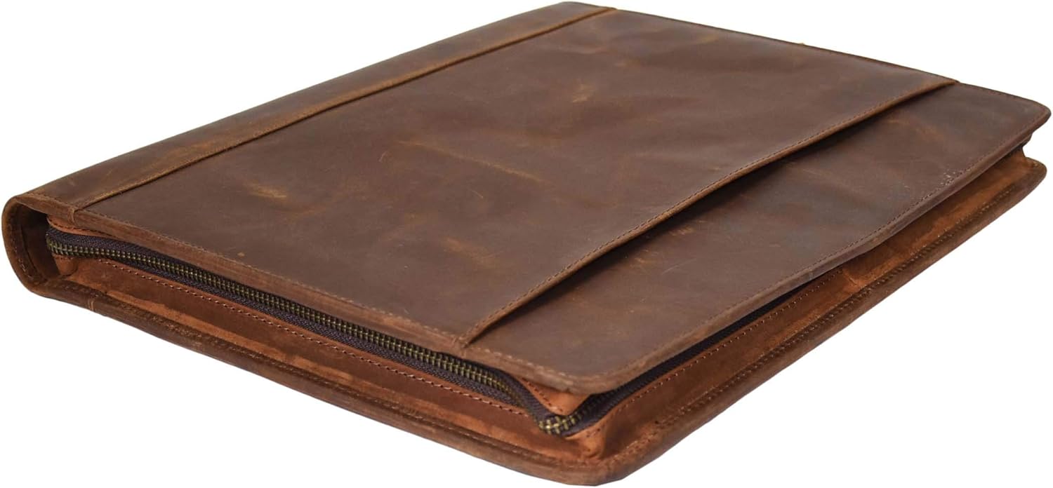 Full Grain Leather File Folder Organizer – Professional Leather Portfolio for Men, Resume Folder with Pen Holder, Business Padfolio Document Holder for Meetings & Interviews