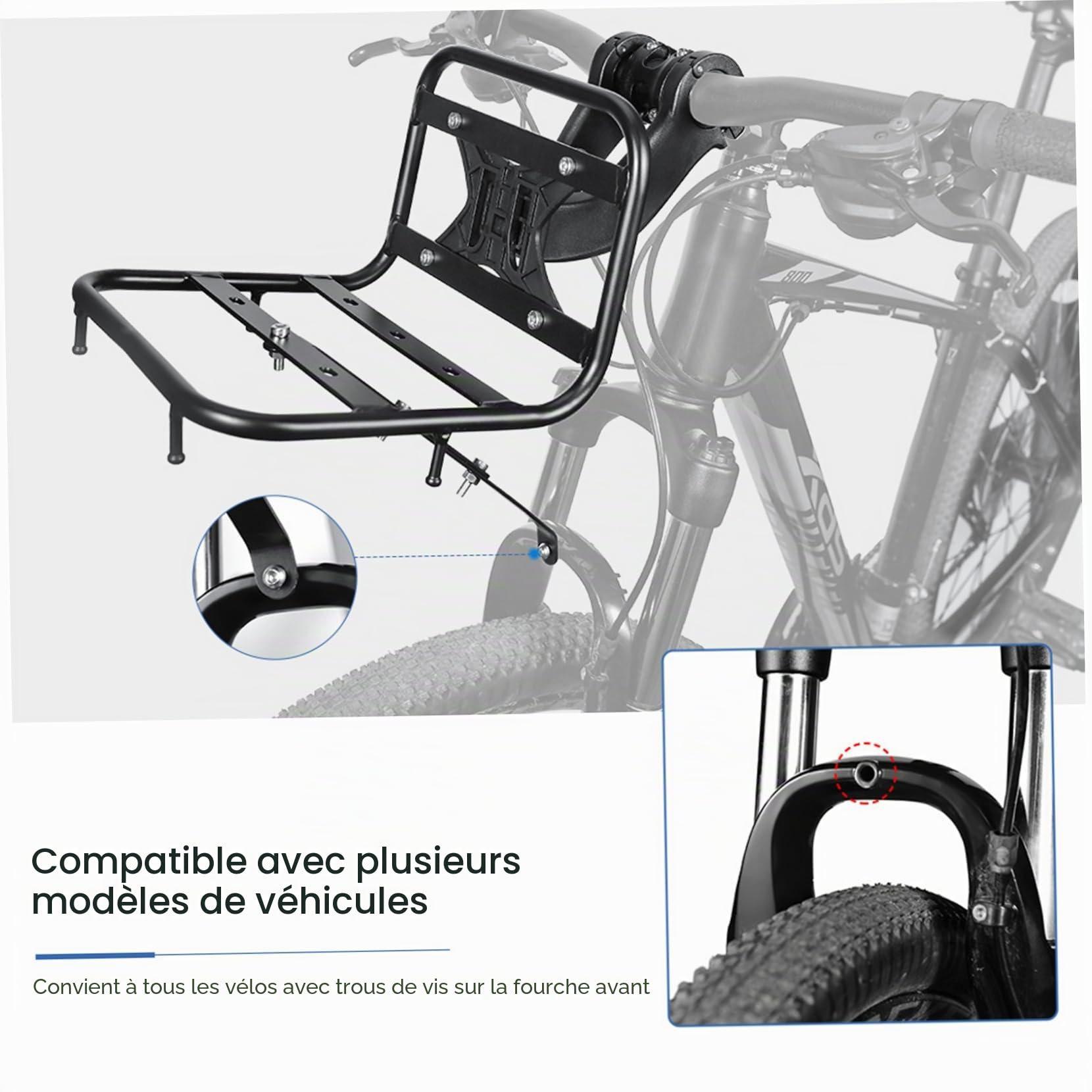 Porte-vélos pour vélo | Porte-Bagages Avant – Cargaison en Alliage d'aluminium avec Charge maximale de 15 kg, monté sur Fourche pour la Plupart des vélos