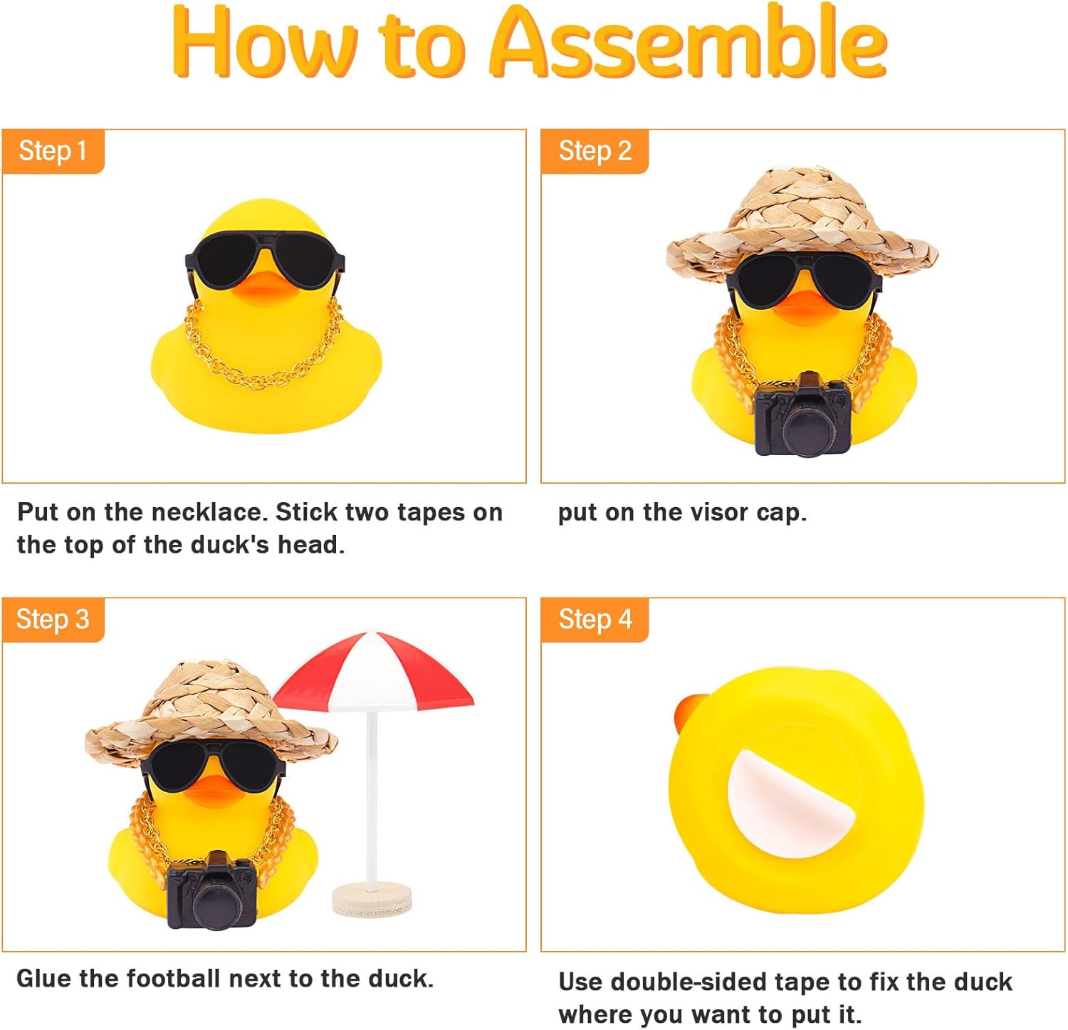 wonuu Rubber Duck Car Ornaments Car Dashboard Decorations with Straw Hat, Blue Umbrella