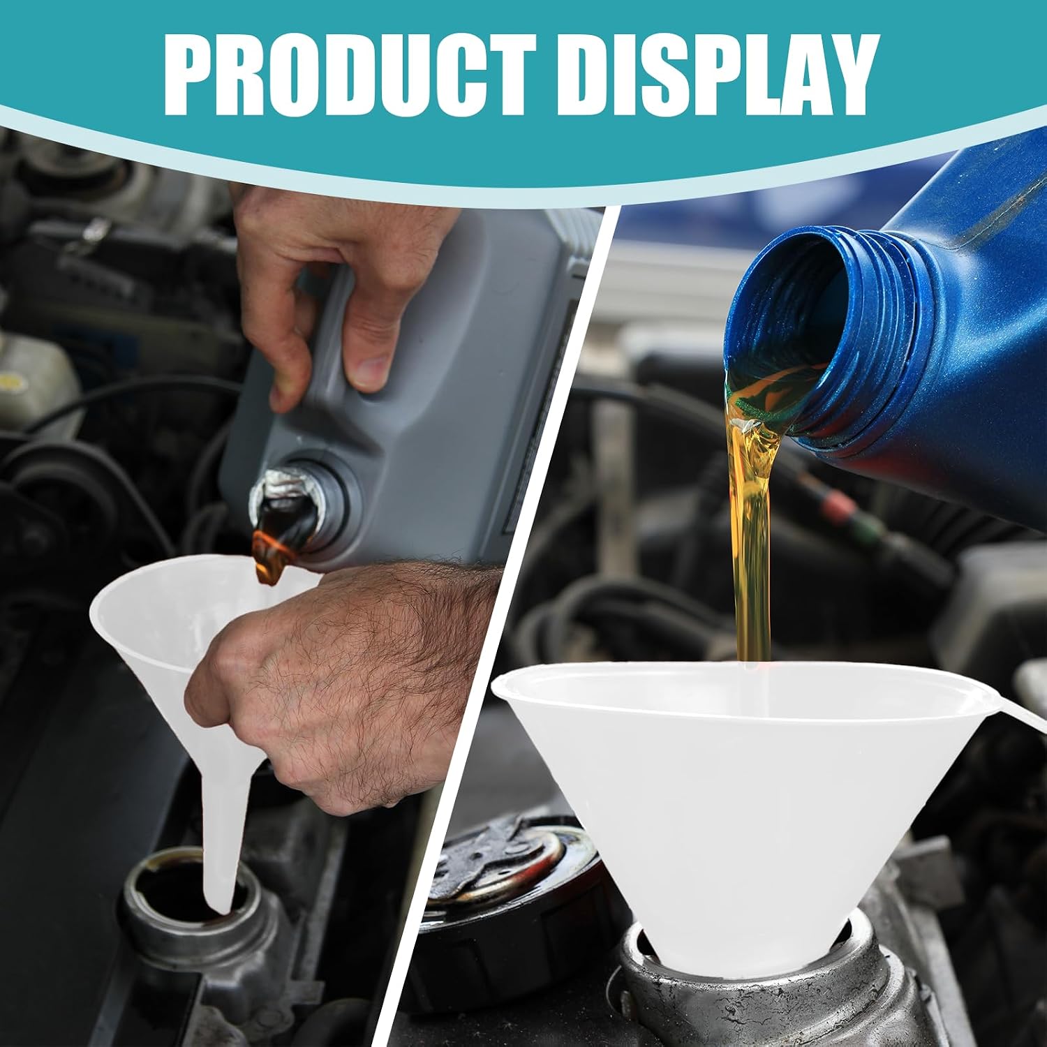 4PCS Car Oil Funnel Set, Wide Mouth Funnels for Automotive Use, Car Funnels for Filling Bottles, Jars, Containers, Flexible Plastic Funnel for Automotive Oils, Fluids, Lubricants, Engine Oils (White)