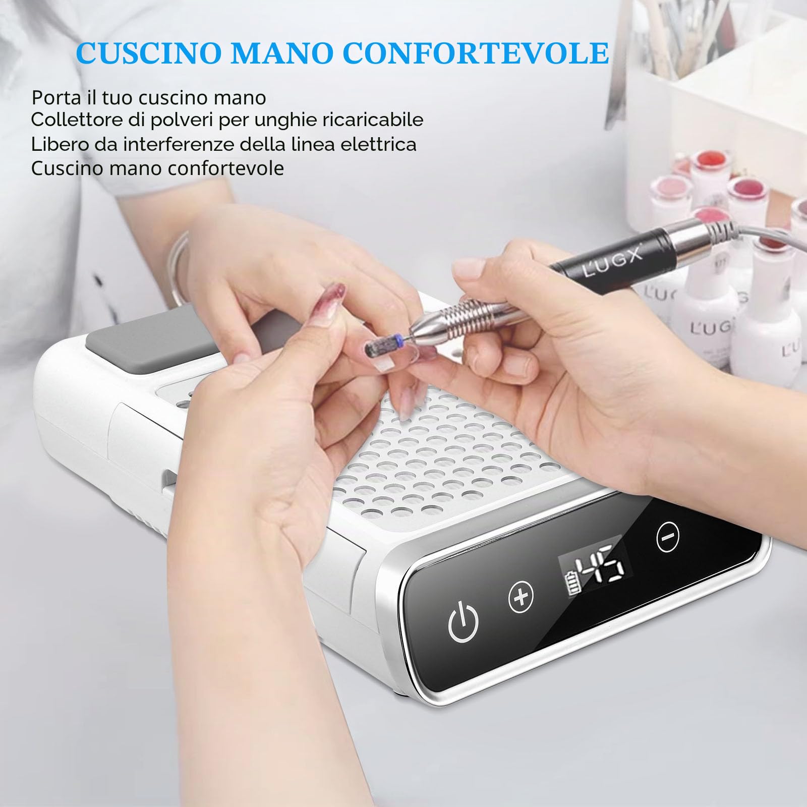 Aspiratore per Unghie Senza Fili da 80 W, aspiratore per Unghie Ricaricabile, aspirapolvere per Unghie con Potente Ventola di aspirazione per Manicure, Regolare L'Aspirazione