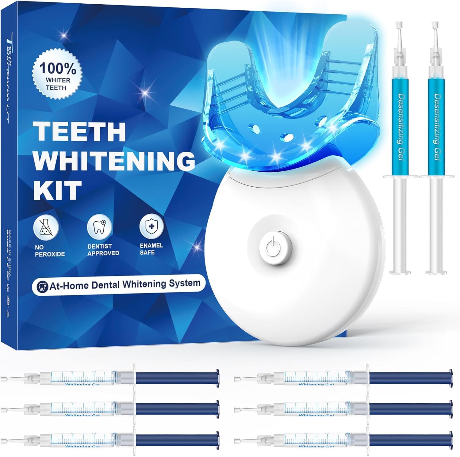 Kit Sbiancante Denti Professionale - Sbiancamento Denti LED 6 Gel + 2 Gel Desensibilizzanti, Rimuove Macchie Profonde