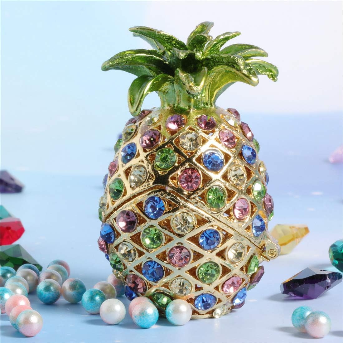 Waltz&F Pineapple Hinged Trinket Box Hand-painted Patterns Trinket Bejeweled Box Collectible