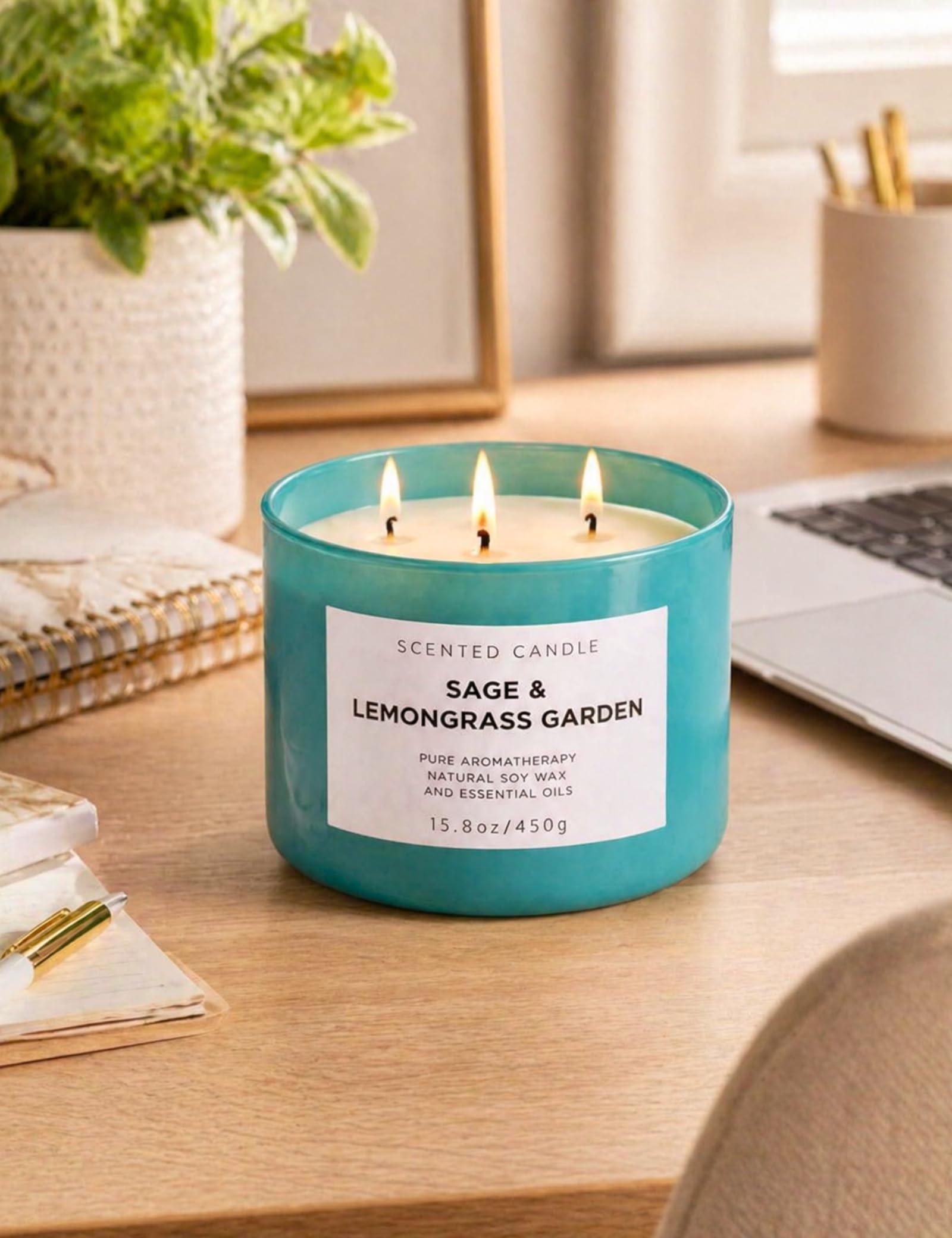 Candela profumata alla citronella alla salvia | Candela rinfrescante alla citronella per la pulizia della casa | Candela di soia naturale a 3 stoppini | Candela rilassante per aromaterapia per donne e