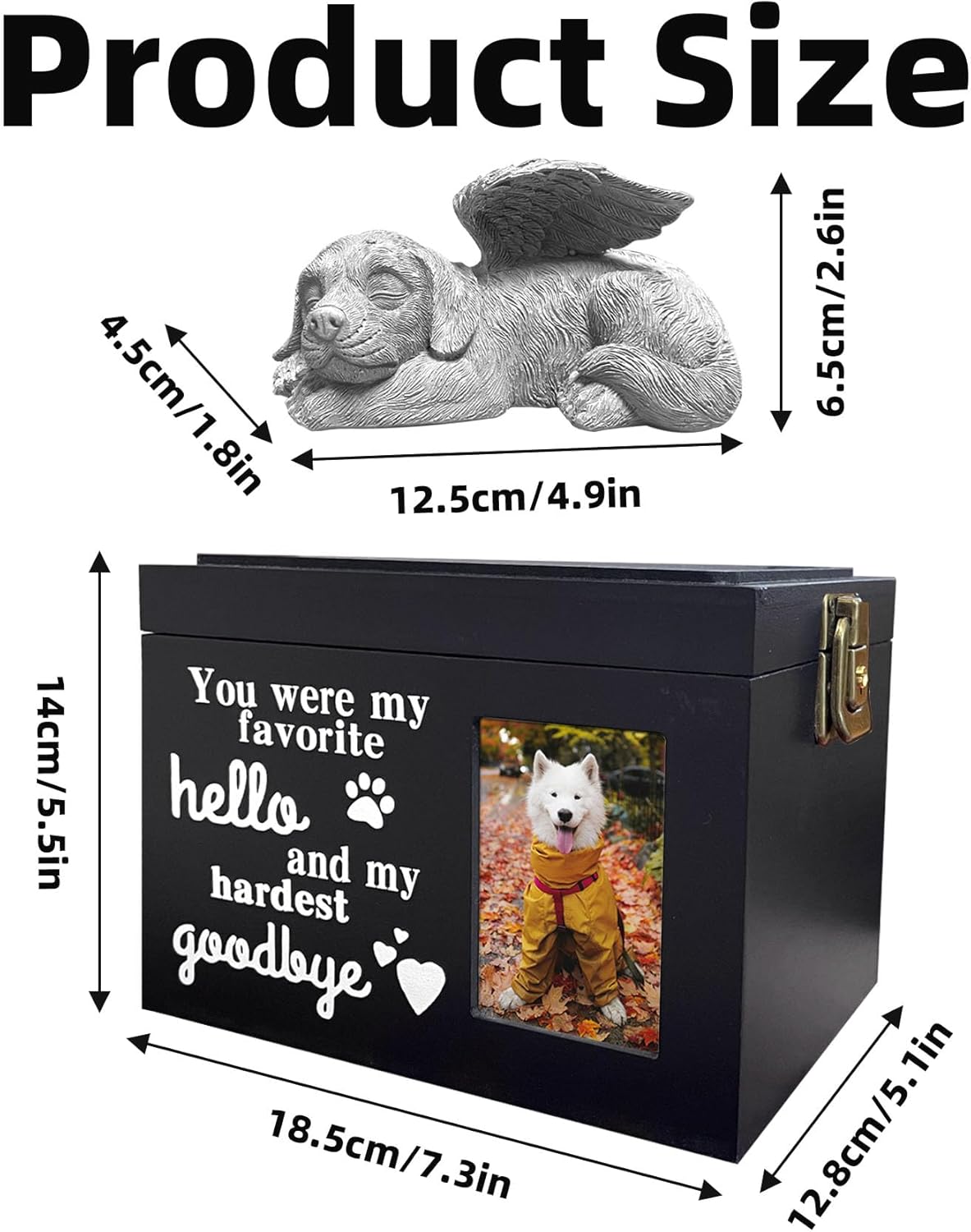 Dog Urns for Ashes Up to 100 lbs, Premium Wooden Pet Urns for Dogs with Memorial Photo Frame and Resin Statue, Dog Urn Sympathy Gift for Both Large Midium Golden Retriever, Labrador, Shepherd - Image 3