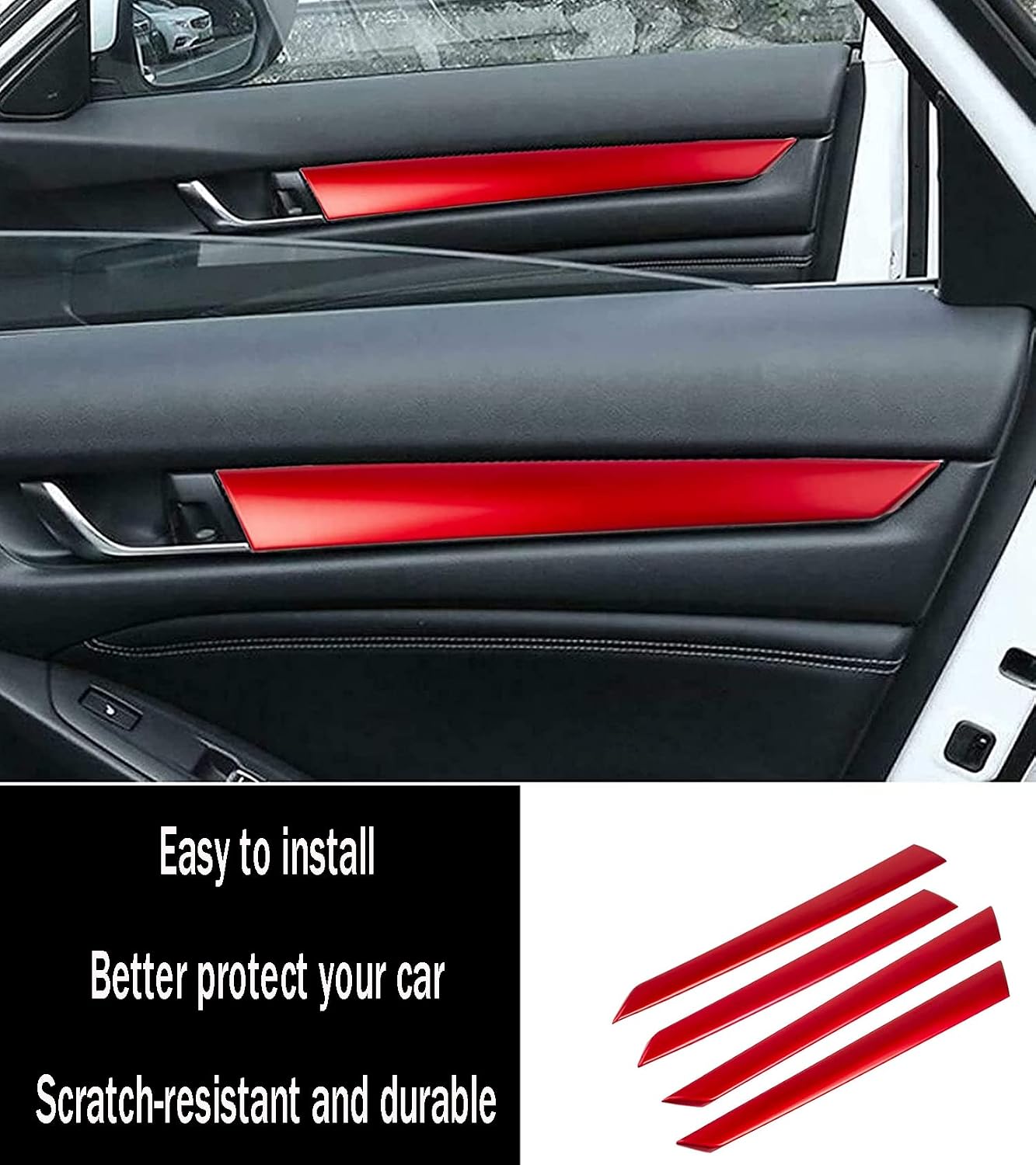 Car Accessories Fit for Honda Accord 10th Gen 2018-2022 Inner Side Door Panel Strip Cover Trim（ Red ABS 4 PCS
