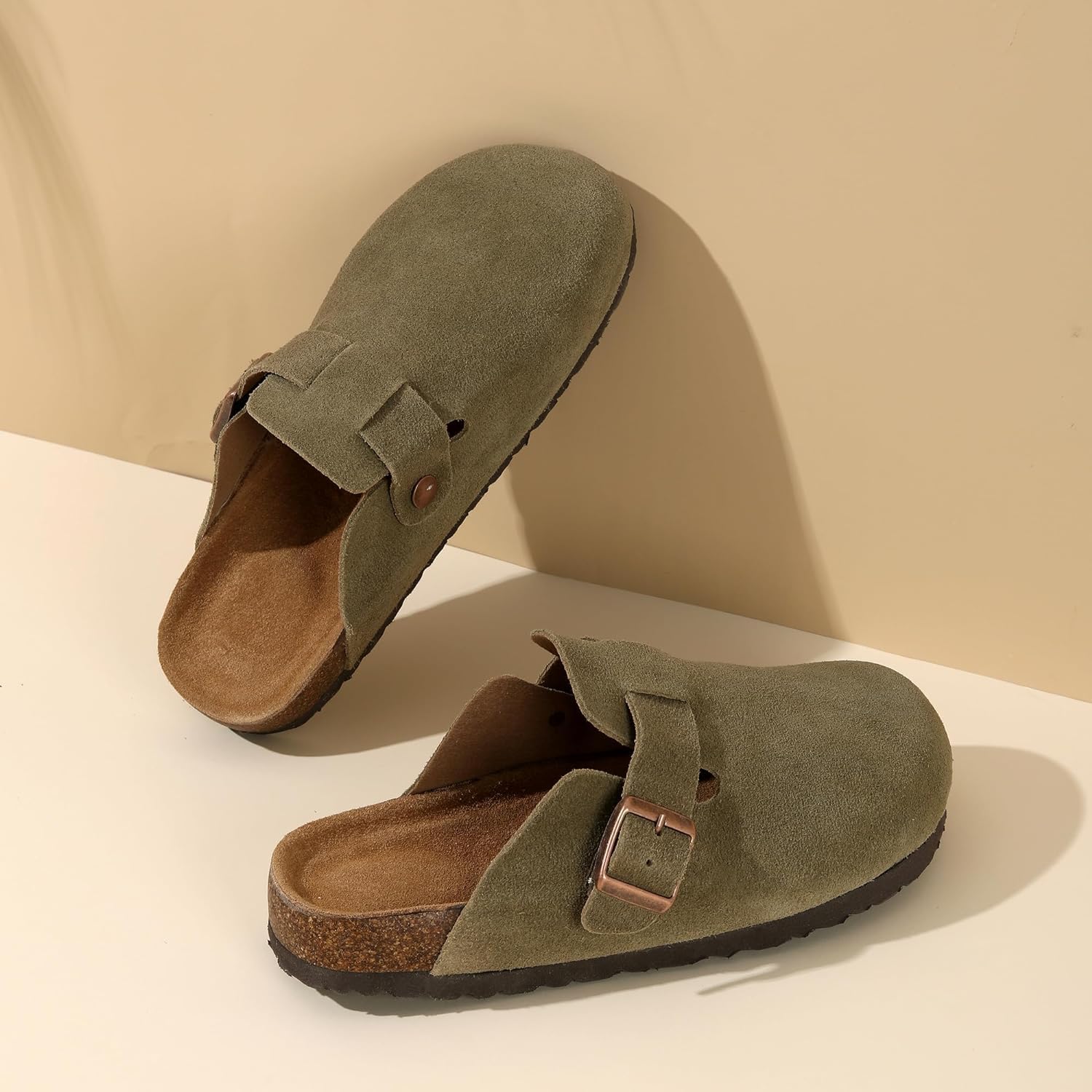 Women's Cow Suede Leather Clogs Summer Slip On Beach Mules Cork Footbed Sandals Potato Shoes with Arch Support and Adjustable Buckle Garden Slippers 5 71AEttqrp1L. AC SL1500
