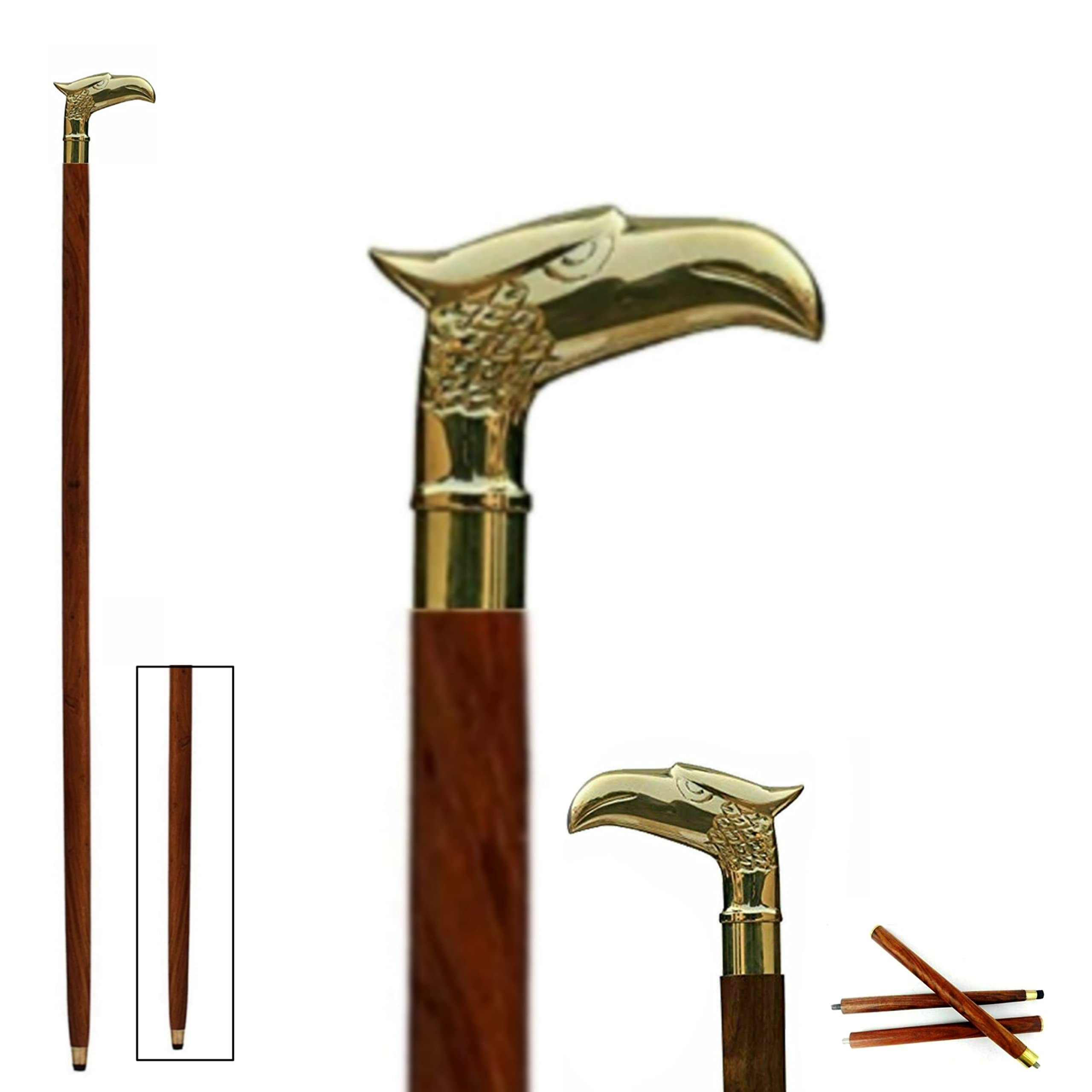 WAVE NAUTICALWalking Stick Cane Vintage Style Brass Solid Designer Eagle Head Handle Wooden Vintage Brass Eagle Walking Cane Walking Stick Brass Gift Solid Vintage Designer Victorian Wooden 36 "