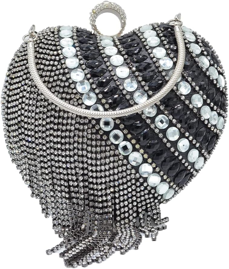 UMREN Women Luxury Heart Shape Tassel Evening Clutch Bag Rhinestones Wedding Party Purse Handbag | Luxury, Heart Shape, Tassel, Evening, Rhinestones, Wedding Party