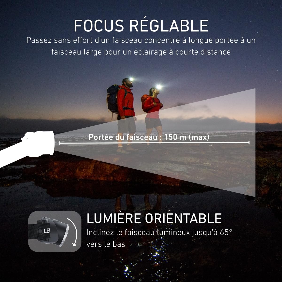 Ledlenser H8R |2017|Lampe frontale rechargeable LED, 600 lumens, 150 m, 120h d’autonomie, lumière arrière rouge, câble de Charge USB – Trail, chasse, DIY, travaux