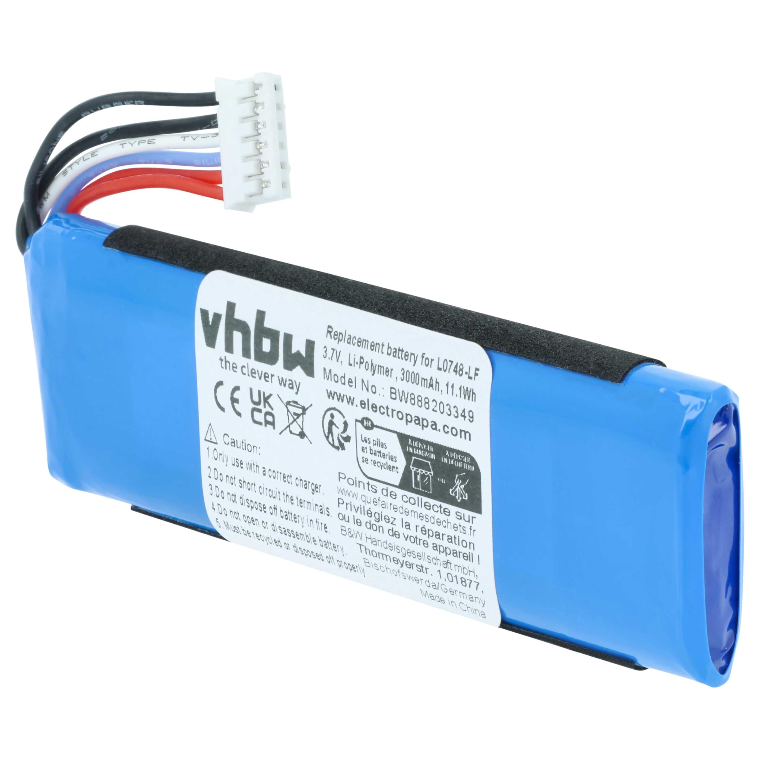 vhbw Bateria kompatybilna z JBL Flip 3 SE, 3 Stealth Edition, Essential, głośniki (3000mAh, 3,7V, Li-polimer)