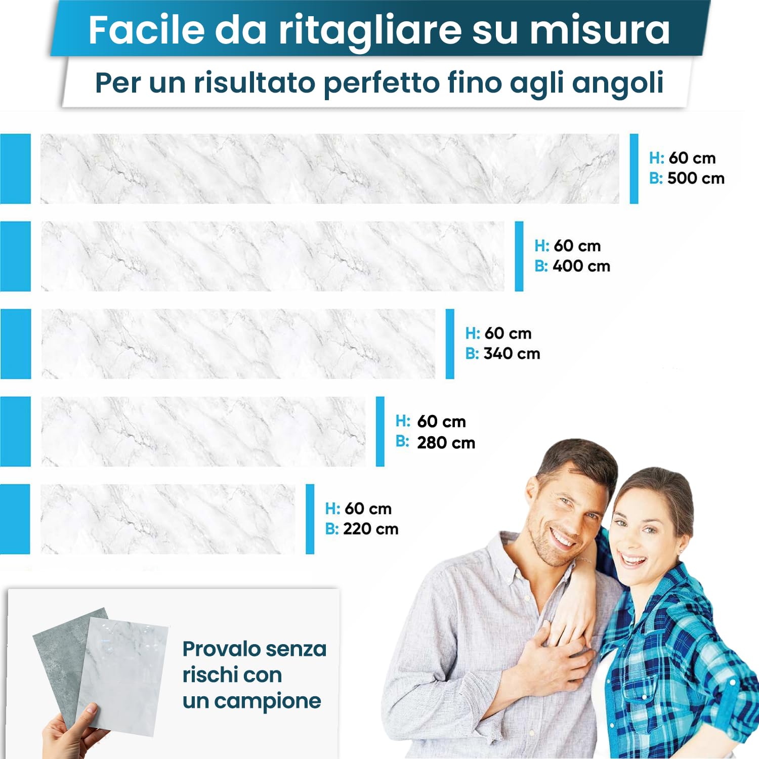 danario Rivestimento Paraschizzi Cucina Adesivo da Parete I Effetto Opaco I Spesso e Rigido I Ignifugo e Resistente all'Acqua I 0,40 mm I Marmo Bianco – 60 cm x 400 cm