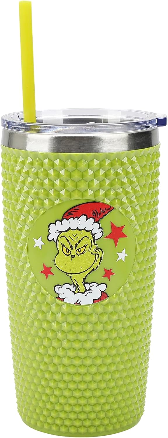 Bioworld The Grinch Character Wreath Green 20 Oz Stainless Steel Spiked Tumbler - Image 2