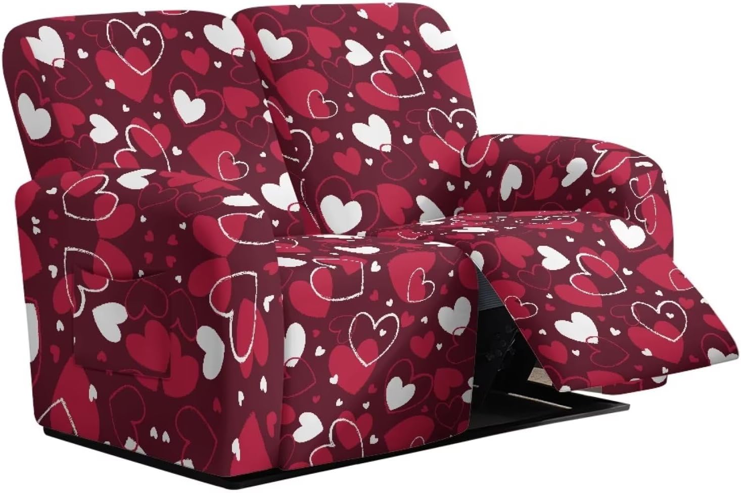 Love Seat Recliner Cover for 2 Cushion Couch, Washable Waterproof Reclining Loveseat Slipcover with Side Pockets Elastic Bottom Reclining Loveseat Covers