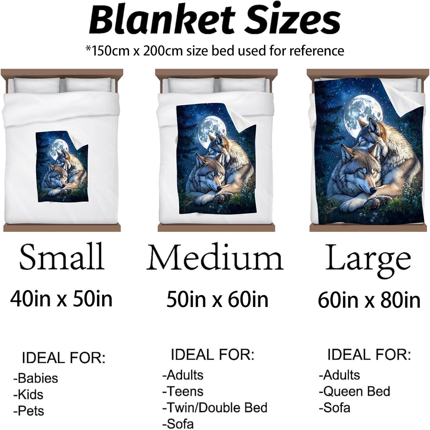 Sleeping Wolf Blanket - Soft & Cozy Warm Flannel Throw, Full Moon Design - Lightweight Plush Blankets for Travel, Sofa, Bedroom, Office - Gifts for Women Adults Kids - for All Seasons 60"×50" - Image 3