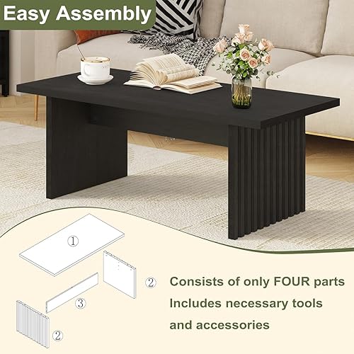 Miniatura 4 de BON AUGURE Mesa de centro negra, mesas de centro modernas para sala de estar, mesa central de madera, mesas de sala de estar para el hogar, oficina