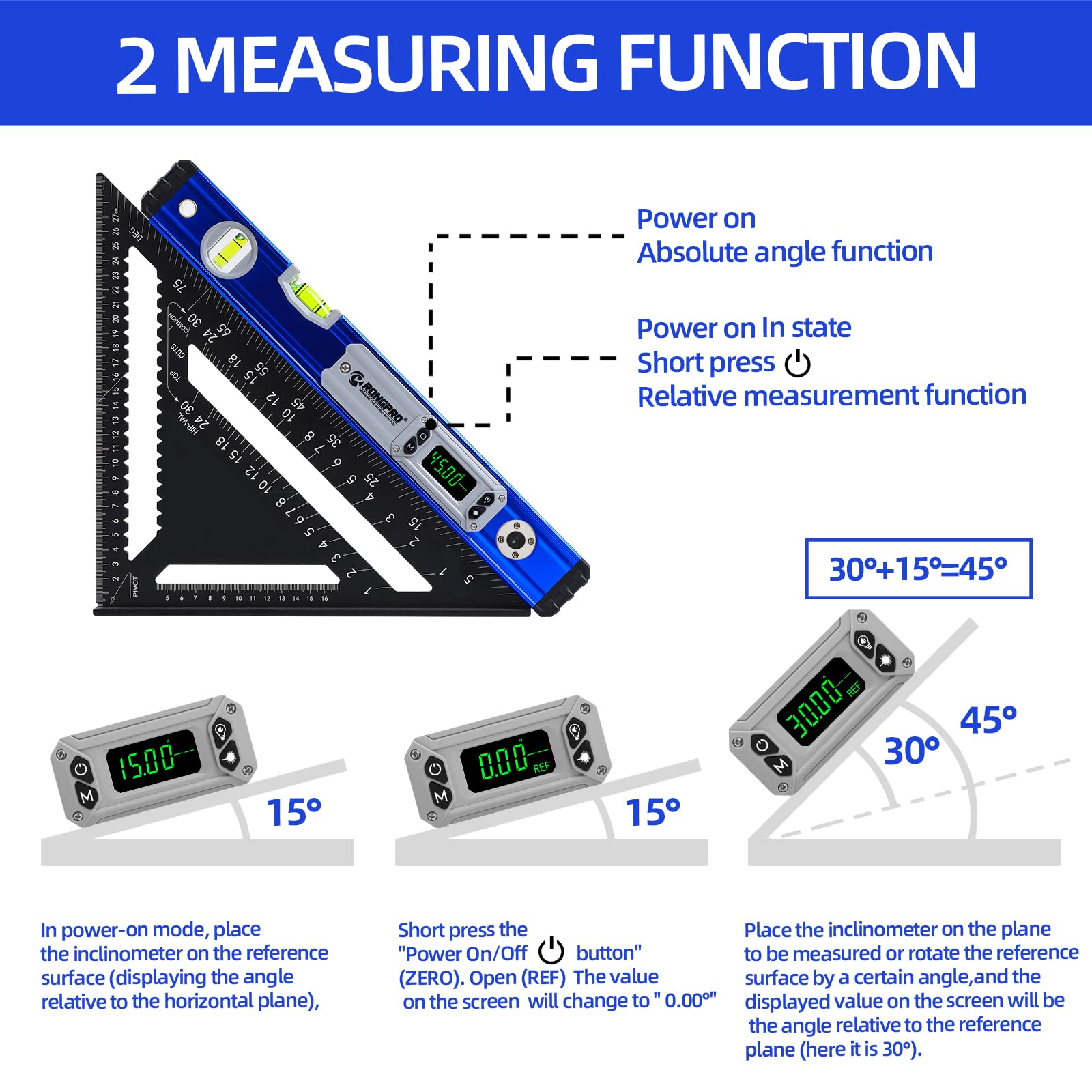 RONGPRO 16" Digital Level - Auto Light & Audible Alerts -6